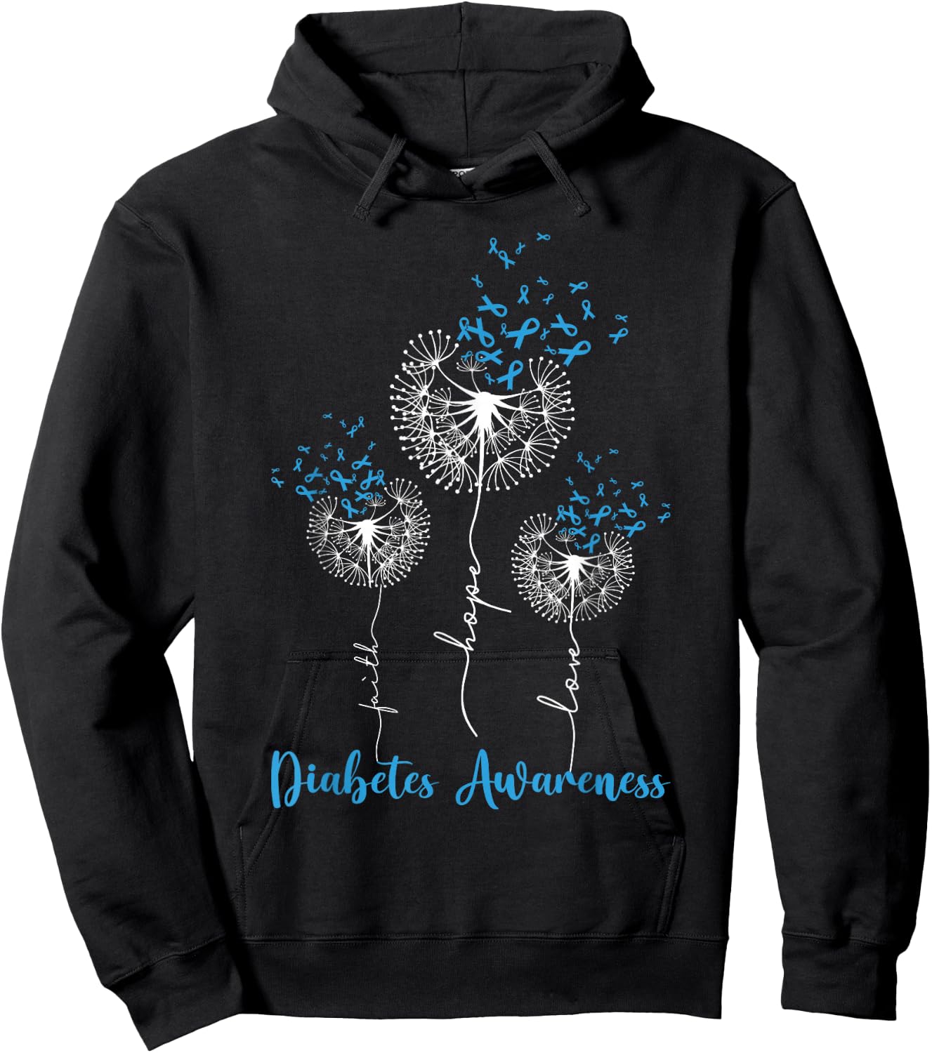 Faith Hope Love Dandelion Flower Diabetes Awareness Month Hoodie - Hoodie | Black