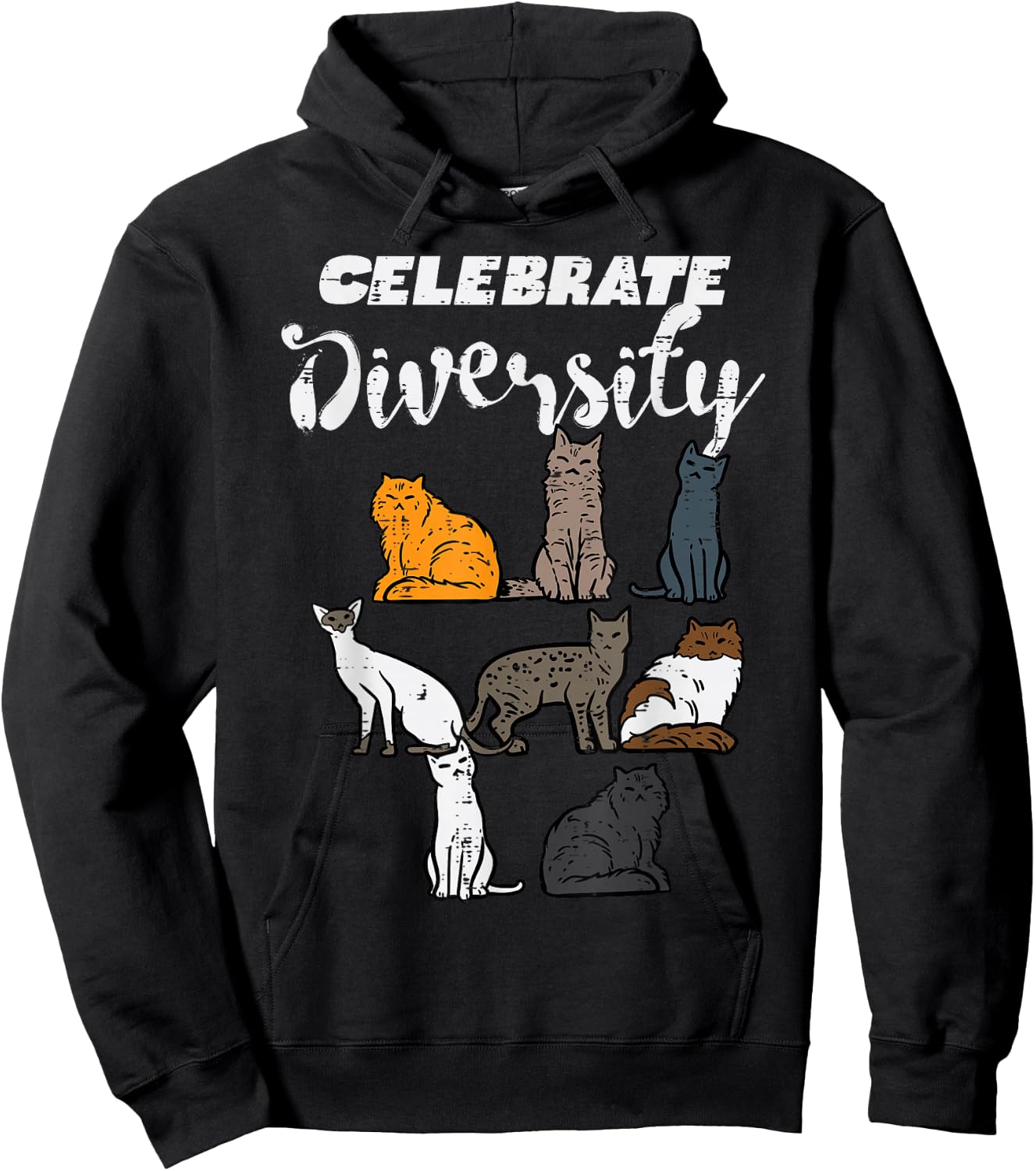 Celebrate Diversity Cat Breeds Cute Pet Owner Men Women Kids Hoodie - Hoodie | Black