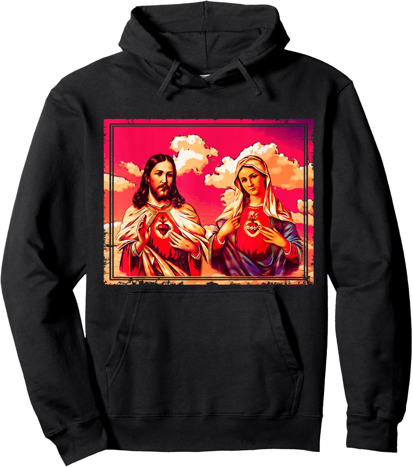 Sacred Heart and Immaculate Heart Picture Jesus and Mary Hoodie - Hoodie | Black