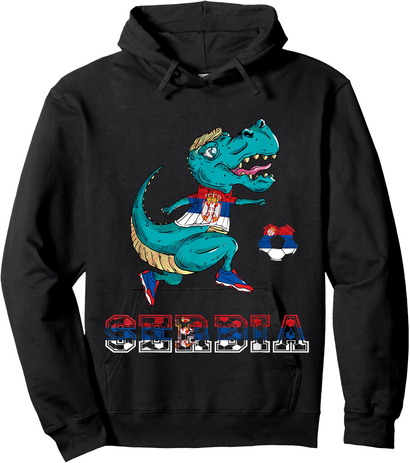 Serbian Football Serbian Roots Serbia Flag Dino T-Rex Serbia Hoodie - Hoodie | Black