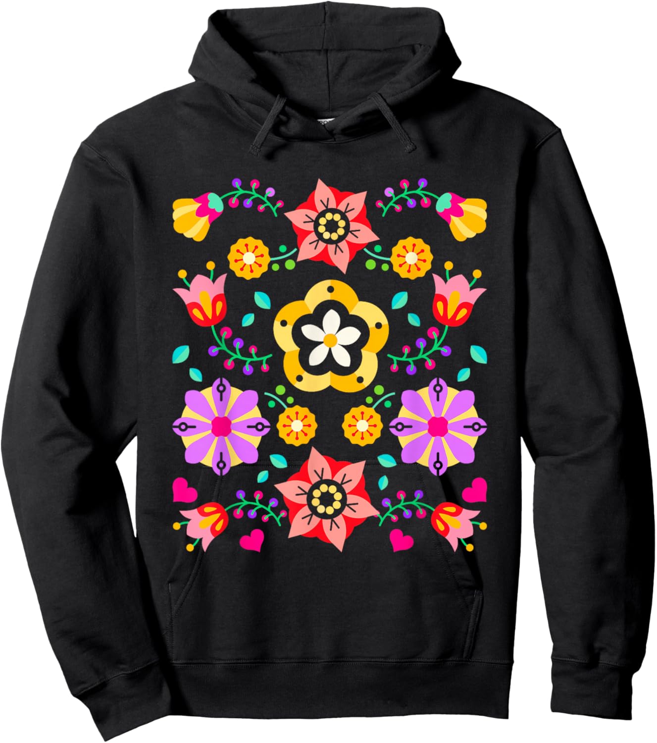 Scandinavian Folklore Botanical Folk Vintage Flower Lover Hoodie - Hoodie | Black