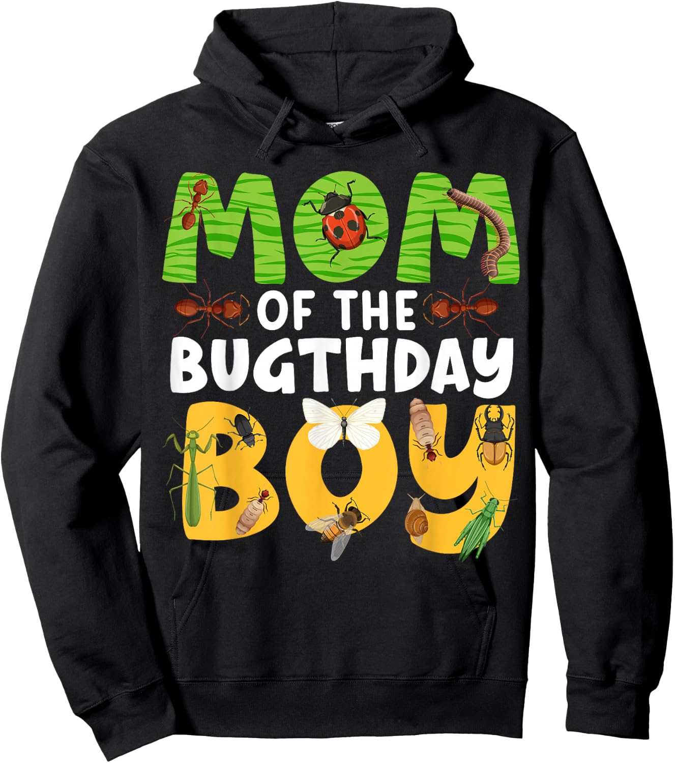 Mom of the Bugthday Boy Bug Themed Birthday Party Insects Hoodie - Hoodie | Black