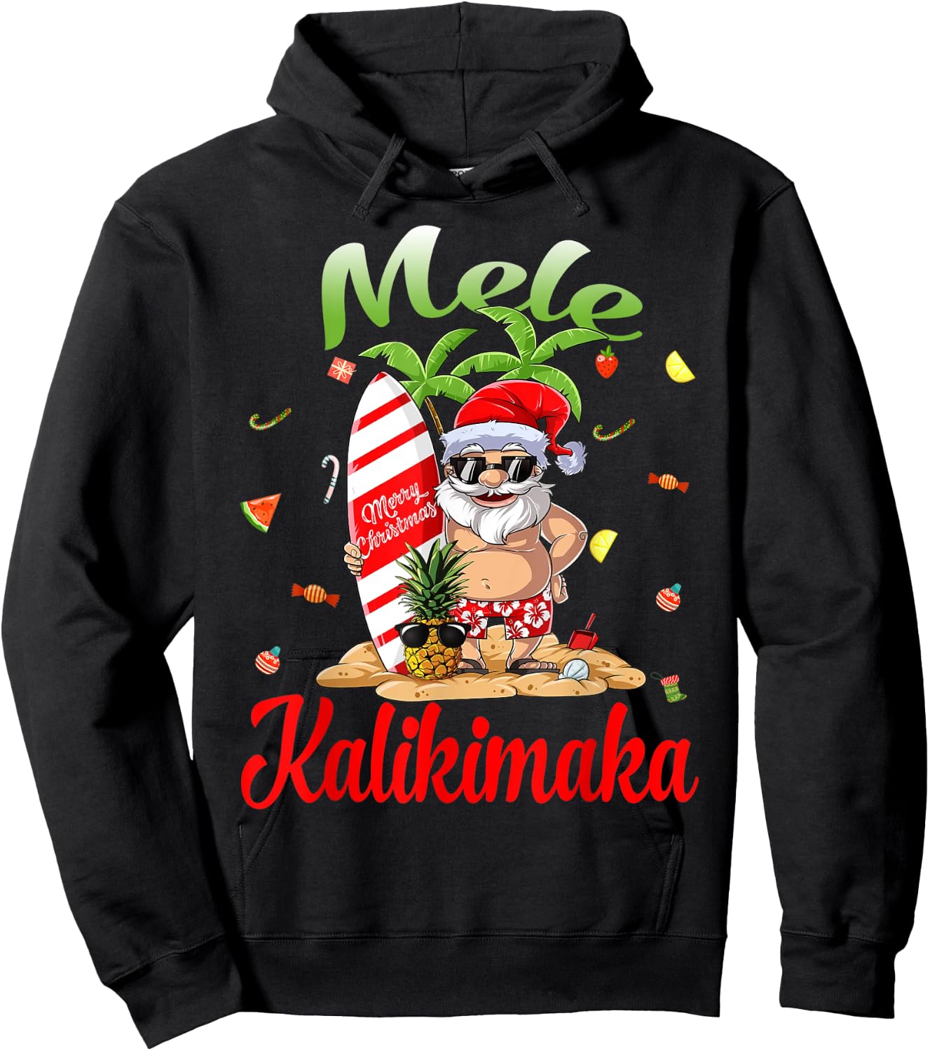 Mele Kalikimaka Christmas Santa Shaka Hawaii Hoodie - Hoodie | Black