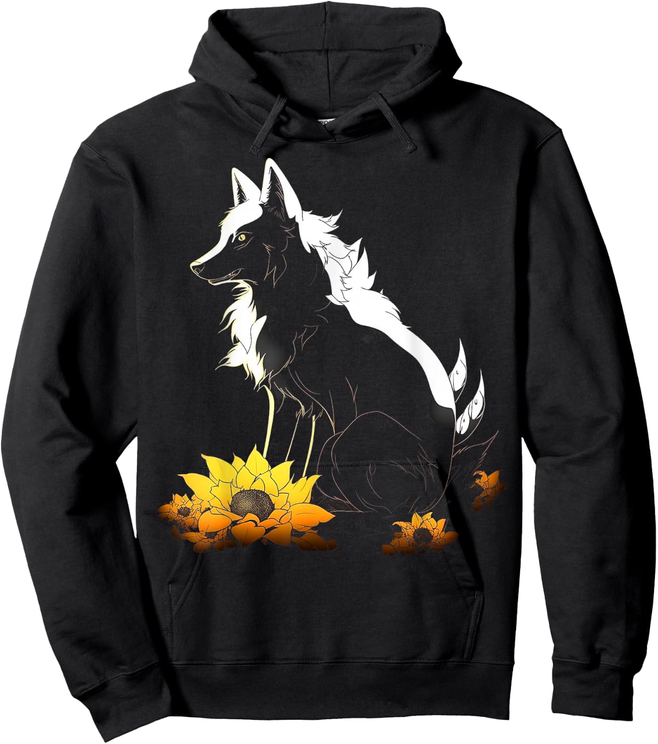Wolf Lover Artwork | Flowers Animal Motif Wolf Hoodie - Hoodie | Black