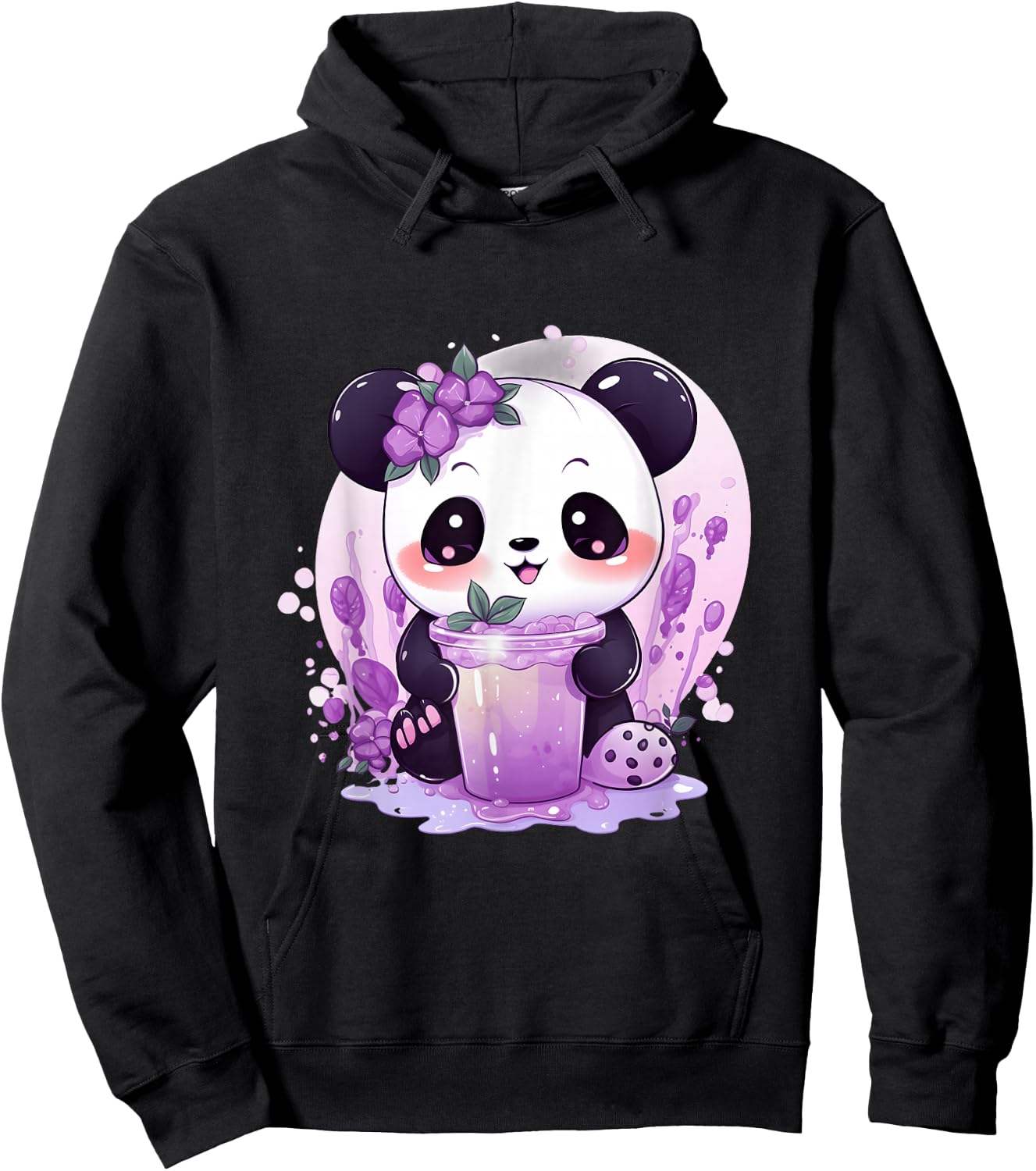 Otaku Kawaii Anime Panda Drinks Boba Tea Bubble Hoodie - Hoodie | Black