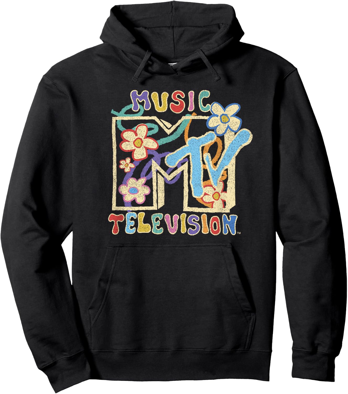 MTV Music Television Distressed Kid Drawn Classic Logo Hoodie - Hoodie | Black