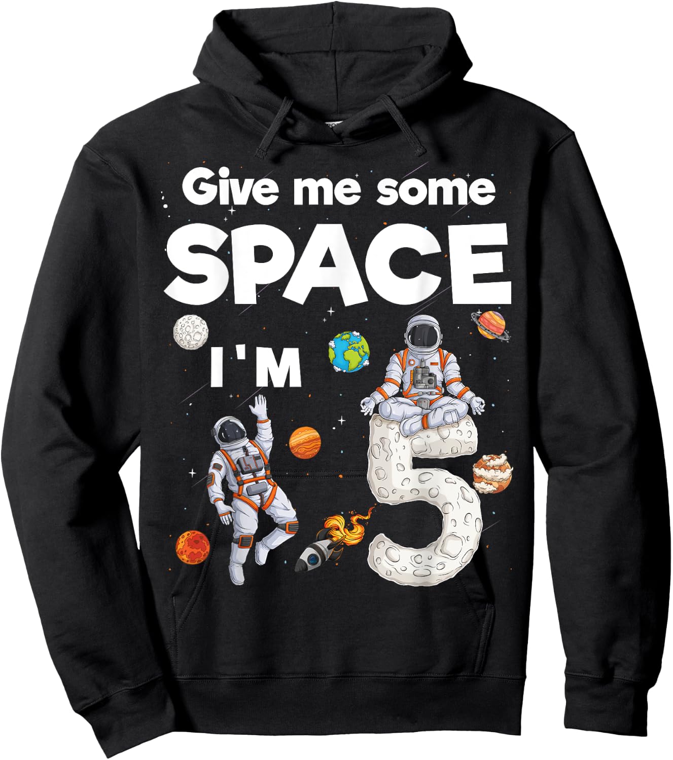 Outer Space Astronaut Planets Five Year Old 5th Birthday Hoodie - Hoodie | Black