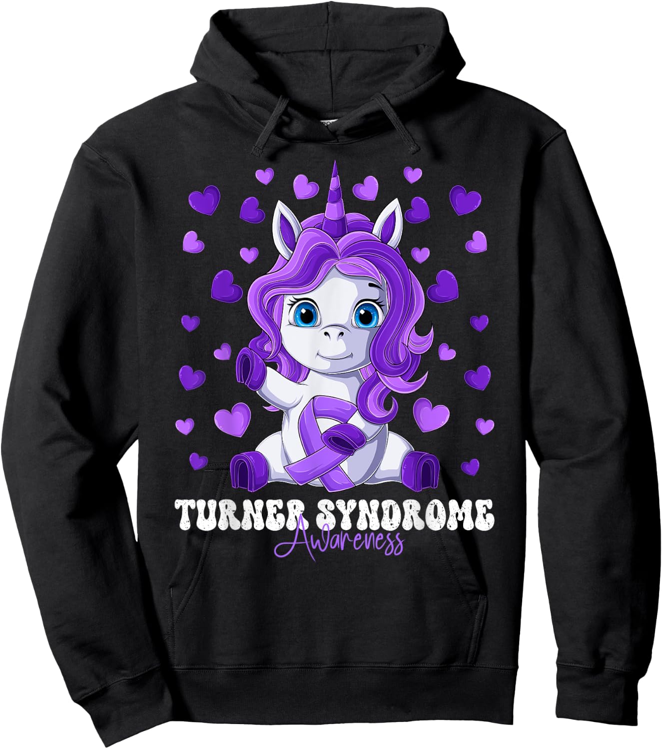 Turner Syndrome Awareness Month Purple Ribbon Unicorn Hoodie - Hoodie | Black