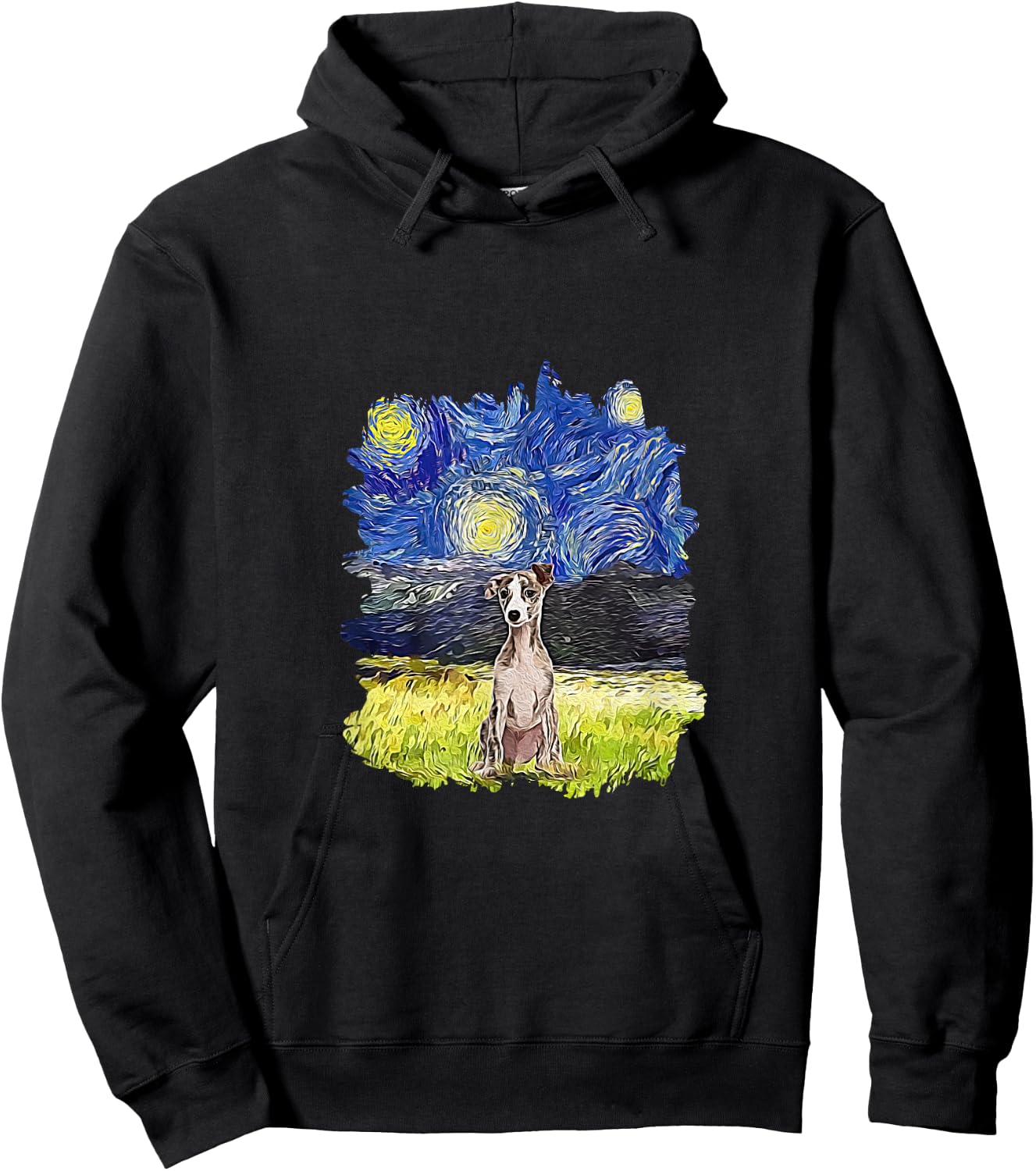 Starry Night Impressionist - Dog Art Whippet Hoodie - Hoodie | Black