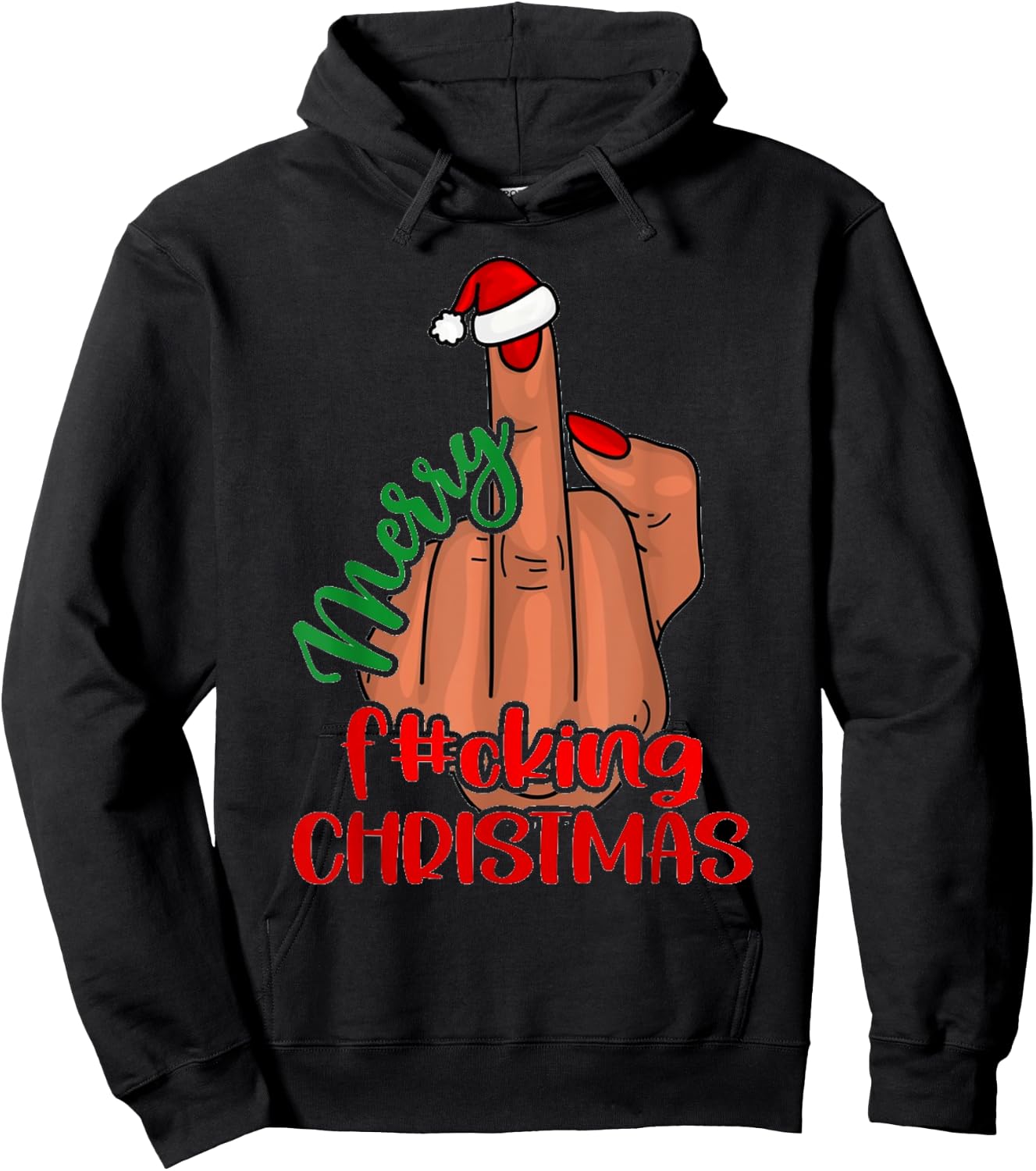 Merry Fucking Christmas Middle Finger Funny Xmas Pajama Hoodie - Hoodie | Black