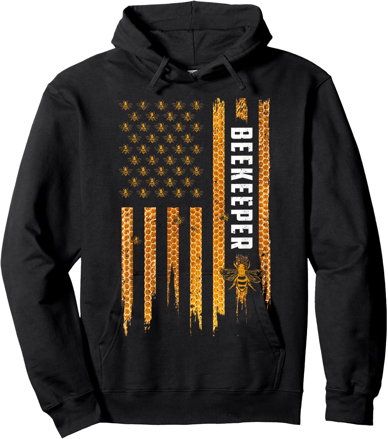 Beekeeping American Flag Honeycomb Honey Bees Beekeeper Hoodie - Hoodie | Black