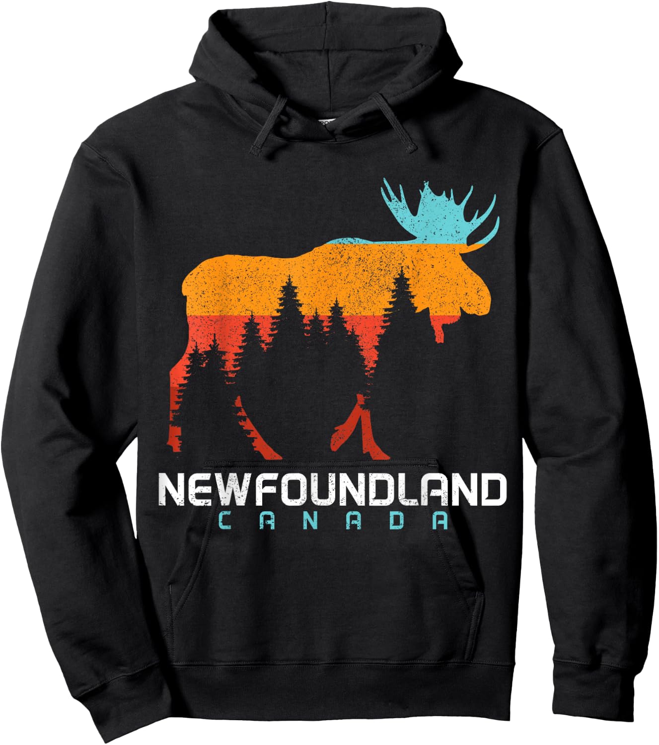 Newfoundland Canada Vintage Pride Souvenir Moose Nature Hoodie - Hoodie | Black