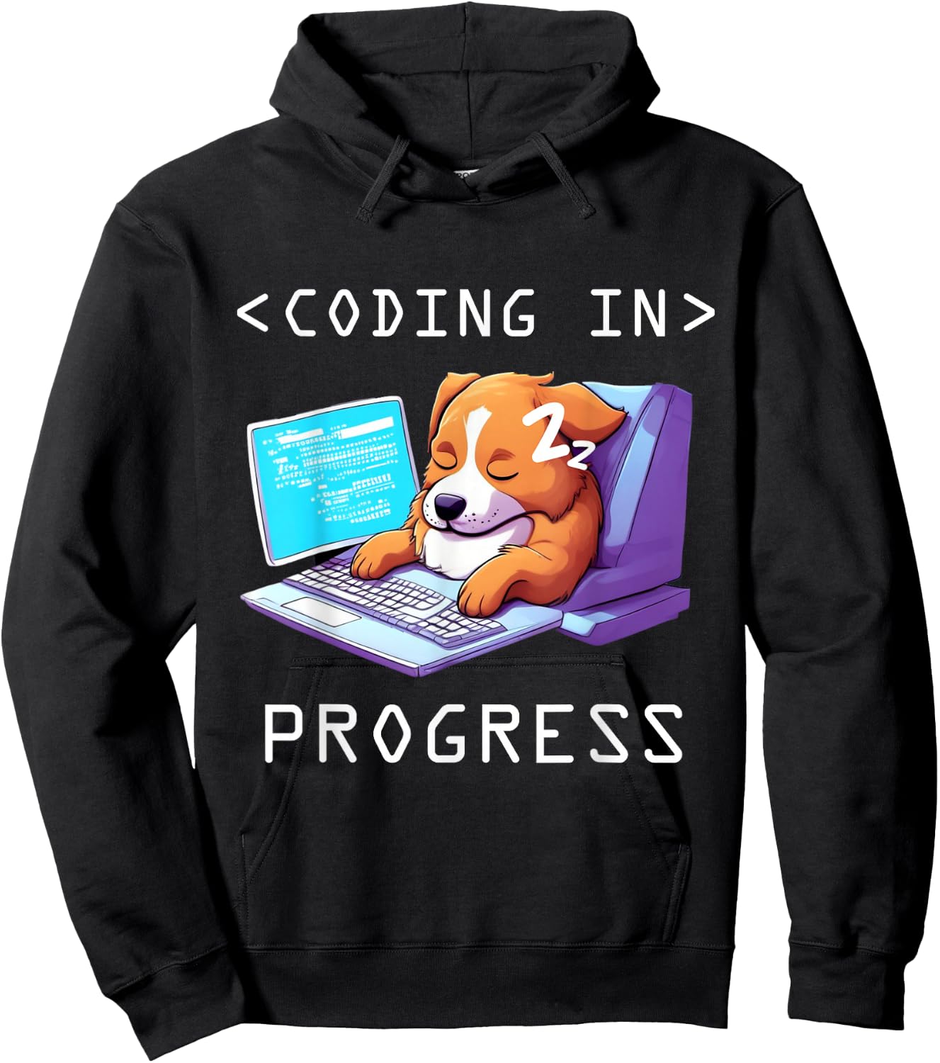 Funny Programming Cute Developer Dog Sleeping Coder Coding Hoodie - Hoodie | Black