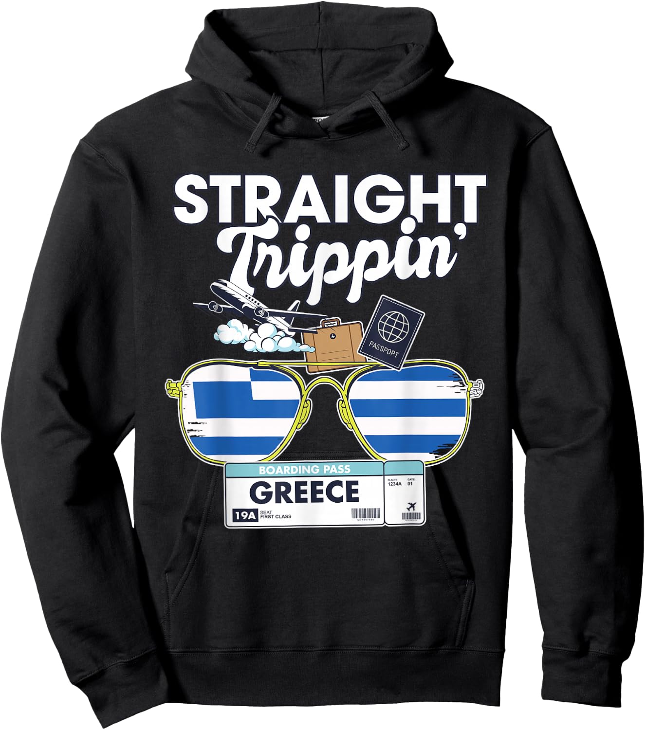 Straight Trippin' Greece Vacation Tour Travel Trip Matching Hoodie - Hoodie | Black