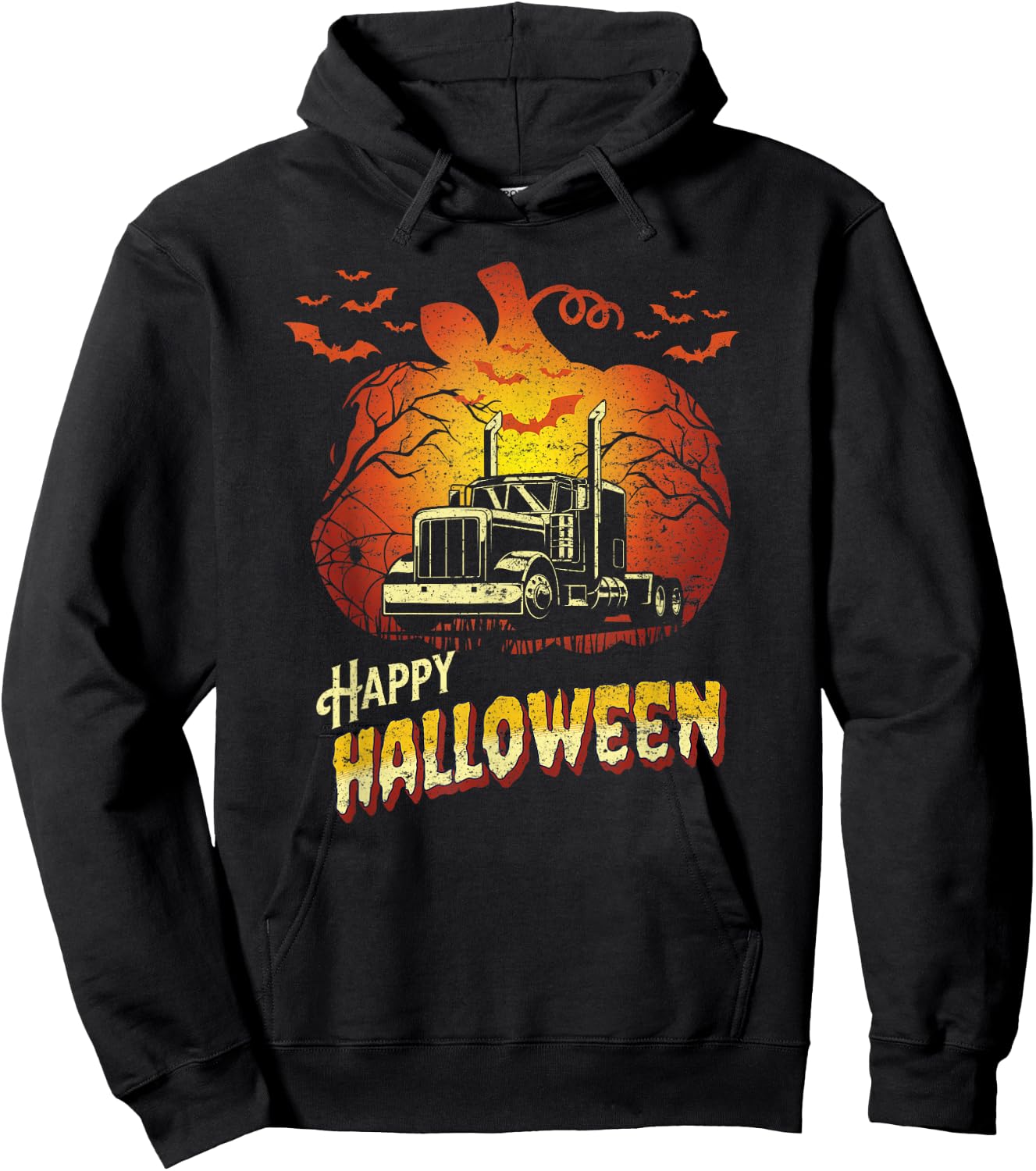 Semi Truck Silhouette Happy Halloween Truck Driver Trucker Hoodie - Hoodie | Black