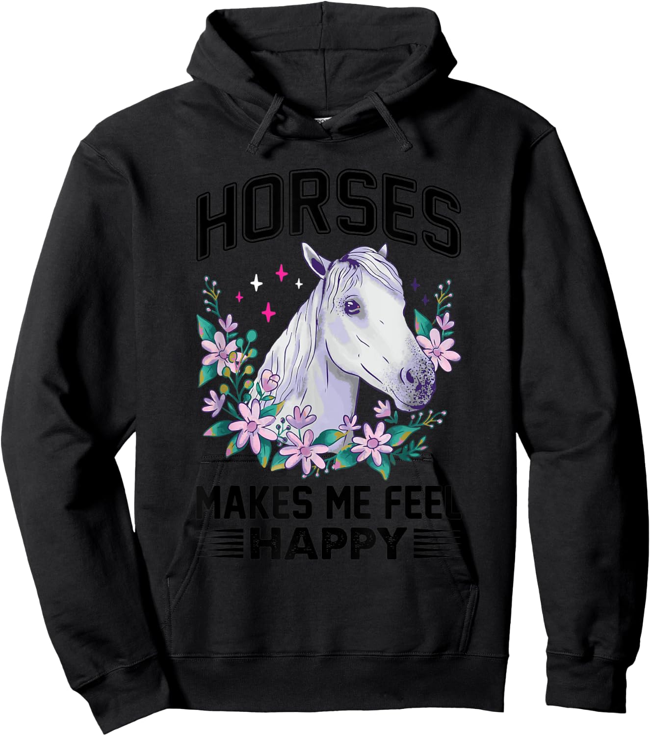 Horses Makes Me Feel Happy Flower White Lipizzaner Horse Hoodie - Hoodie | Black