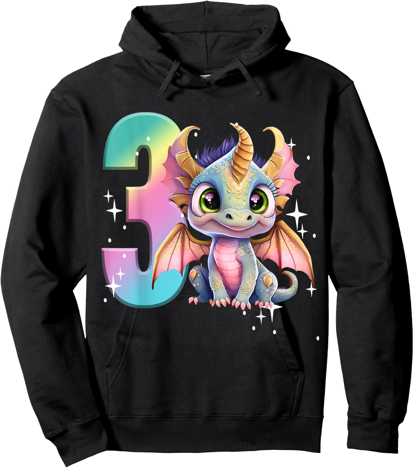 3rd Birthday Shirt Dragon Party Rainbow Girl Toddler Three 3 Hoodie - Hoodie | Black