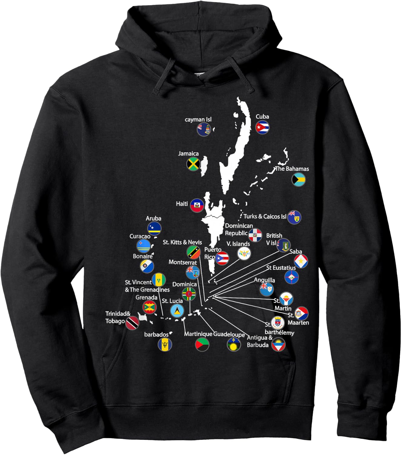 Caribbean islands Flags & map, Caribbean sea vacations Hoodie - Hoodie | Black