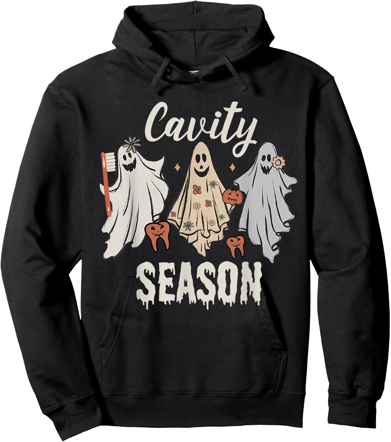 Cavity Season Halloween Funny Dental Ghosts And Toothbrush Hoodie - Hoodie | Black