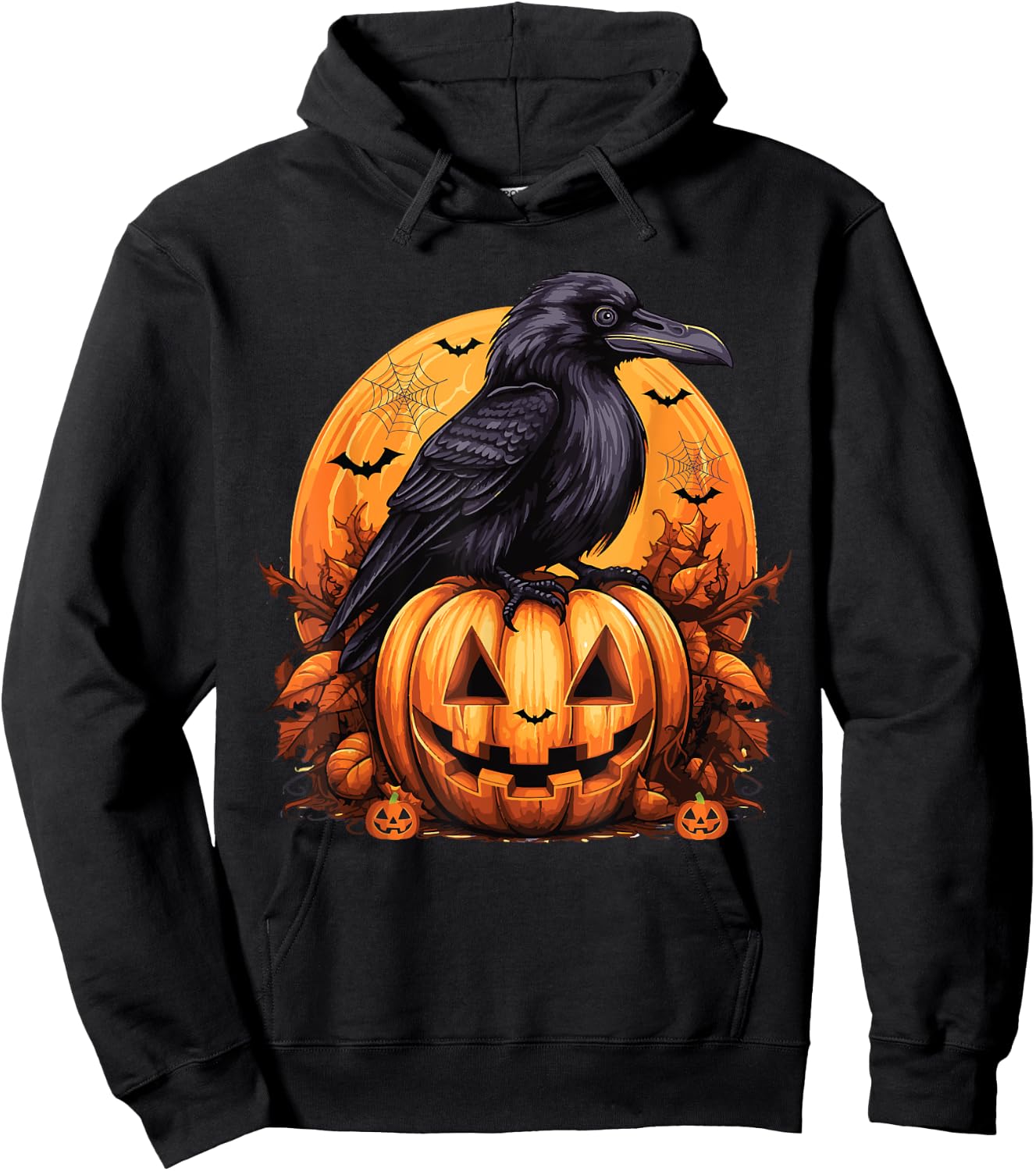 Crow Bird on Pumpkin Crow and Jack o lantern Halloween Party Hoodie - Hoodie | Black