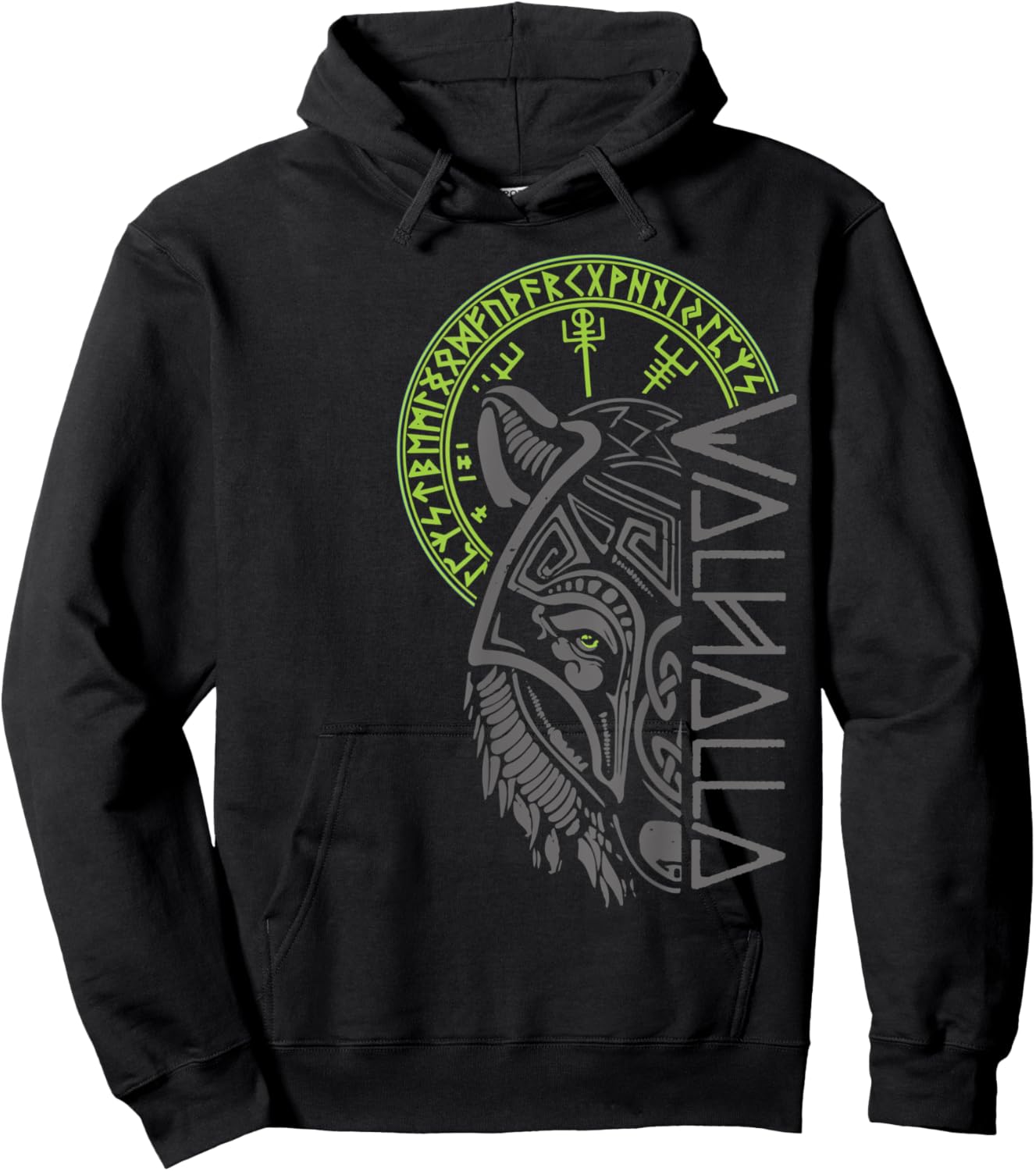 Valhalla Wolf Mask Odin Runes Norse Compass Viking Hoodie - Hoodie | Black
