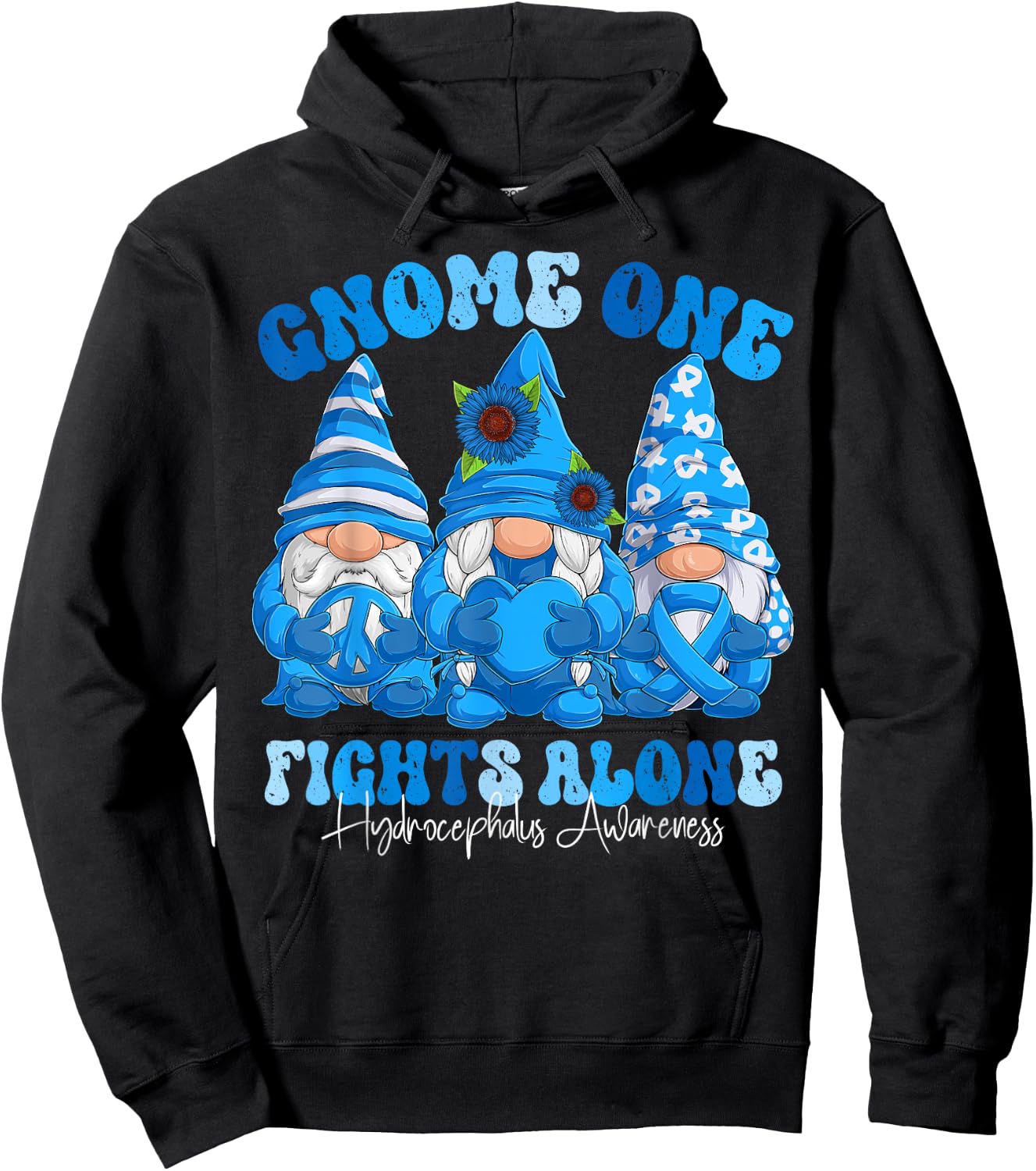 Hydrocephalus Awareness Month Blue Ribbon Gnomies Hoodie - Hoodie | Black