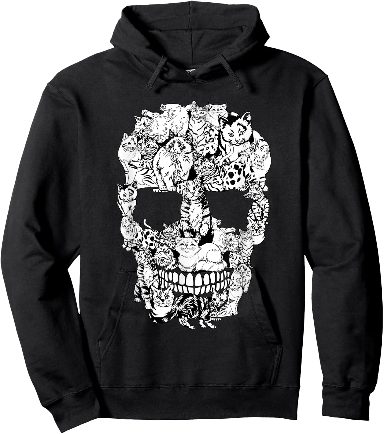 Funny Cat Skull Skeleton Halloween Costume Men Women Kids Hoodie - Hoodie | Black
