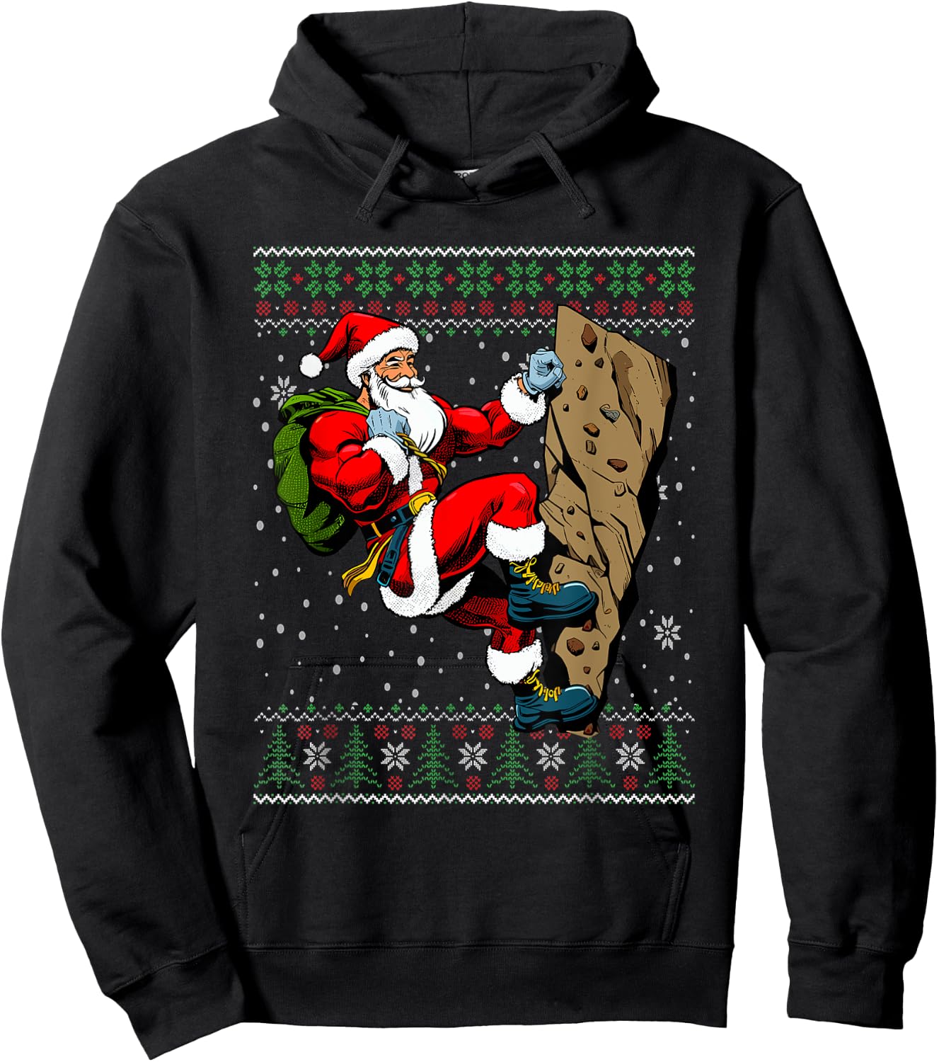 Christmas Santa Rock Climbing Ugly Christmas Sweater Hoodie - Hoodie | Black