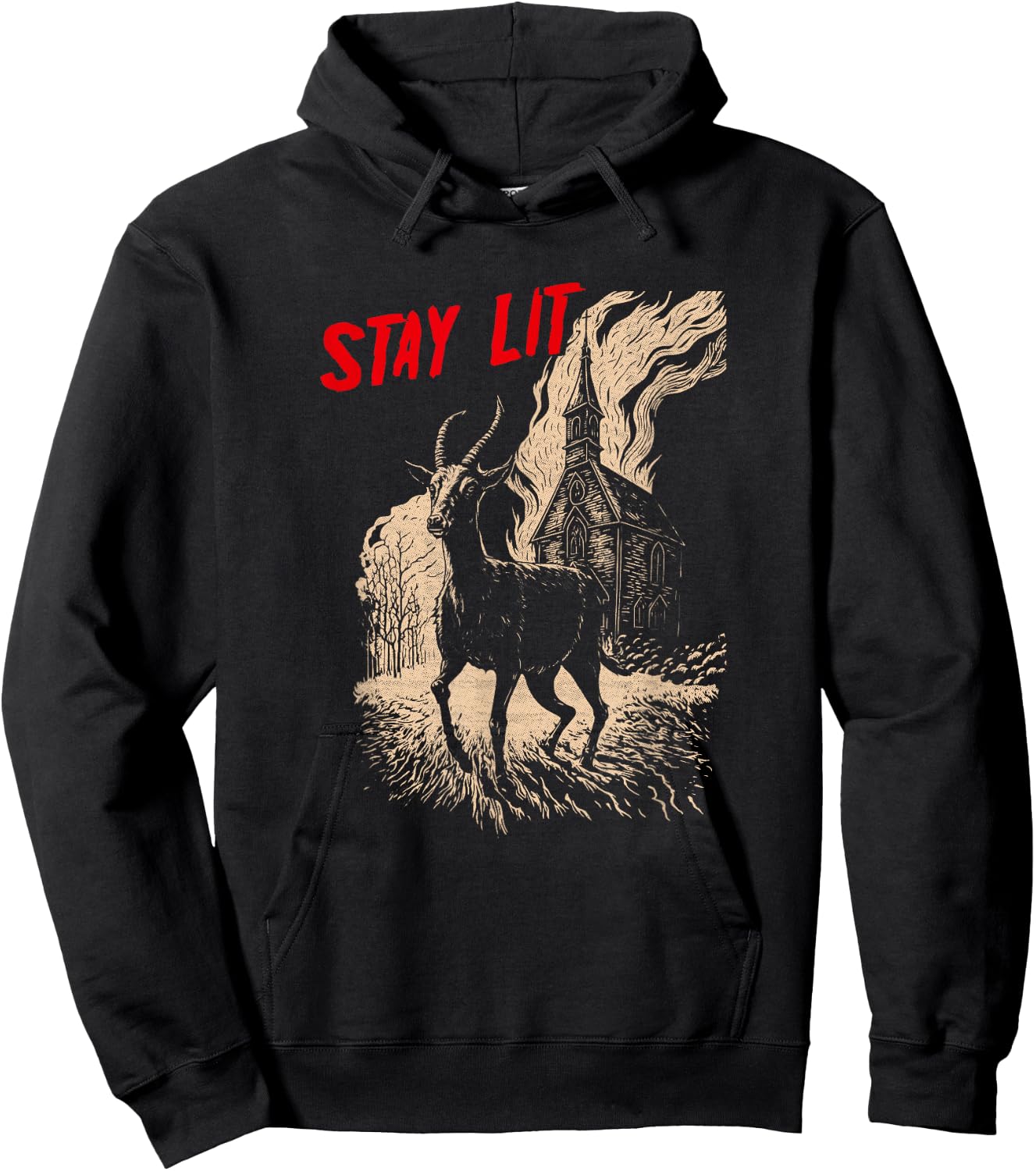 Occult Atheist Black Phillip Burning Church Stay Lit Satan Hoodie - Hoodie | Black