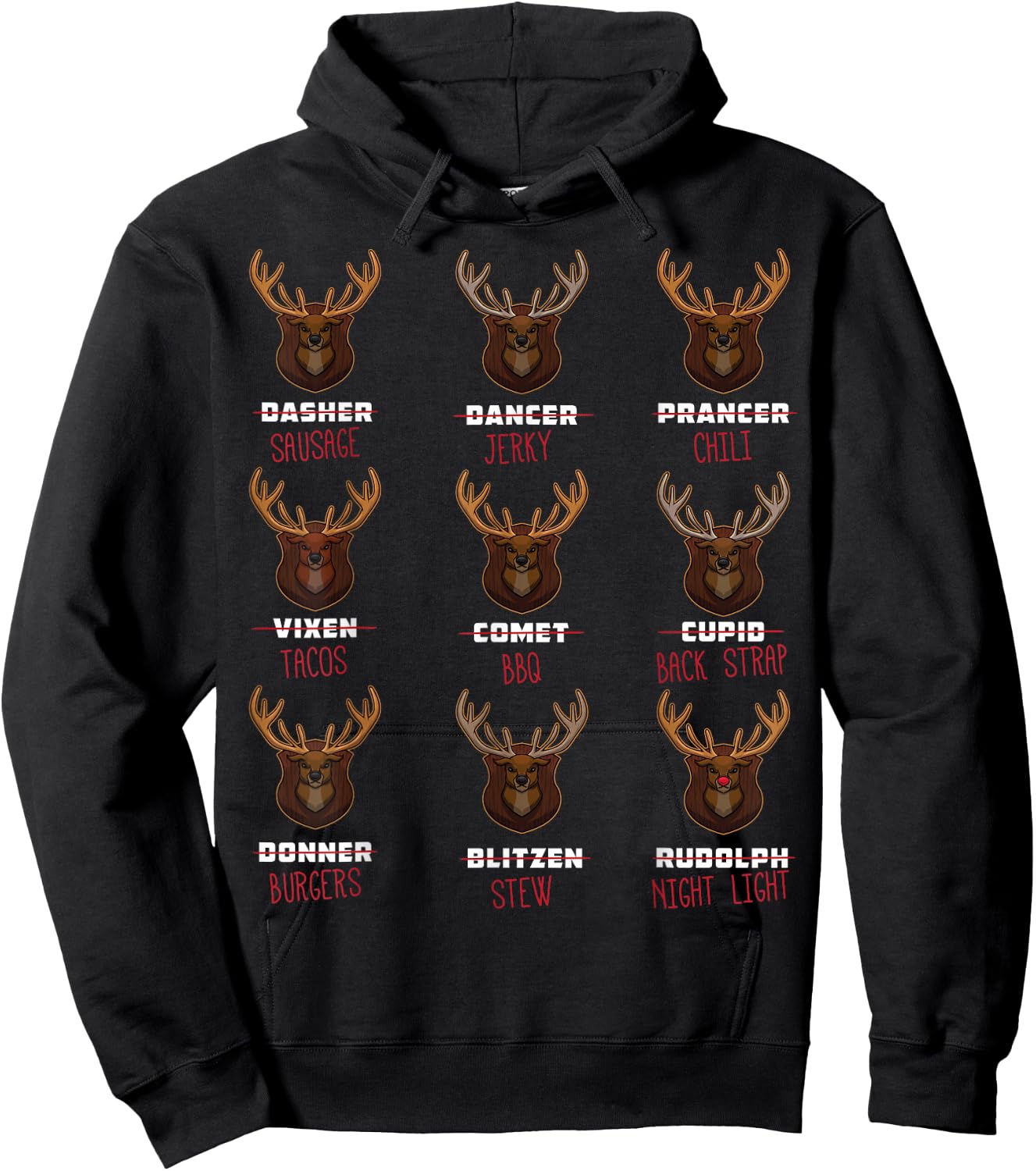 All of Santa's Reindeer Funny Deer Hunter Graphic Christmas Hoodie - Hoodie | Black