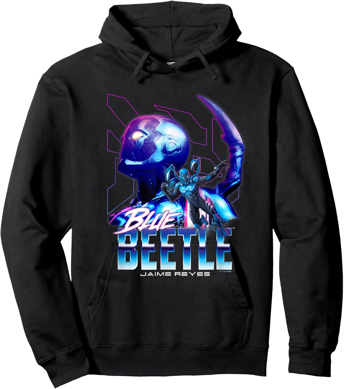 Blue Beetle Jaime Reyes Heroic Neon Outlines Portrait Hoodie - Hoodie | Black