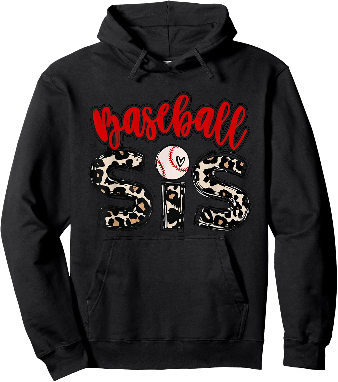 Bleached Baseball Sister Leopard Cute Mothers Day Girl Women Hoodie - Hoodie | Black
