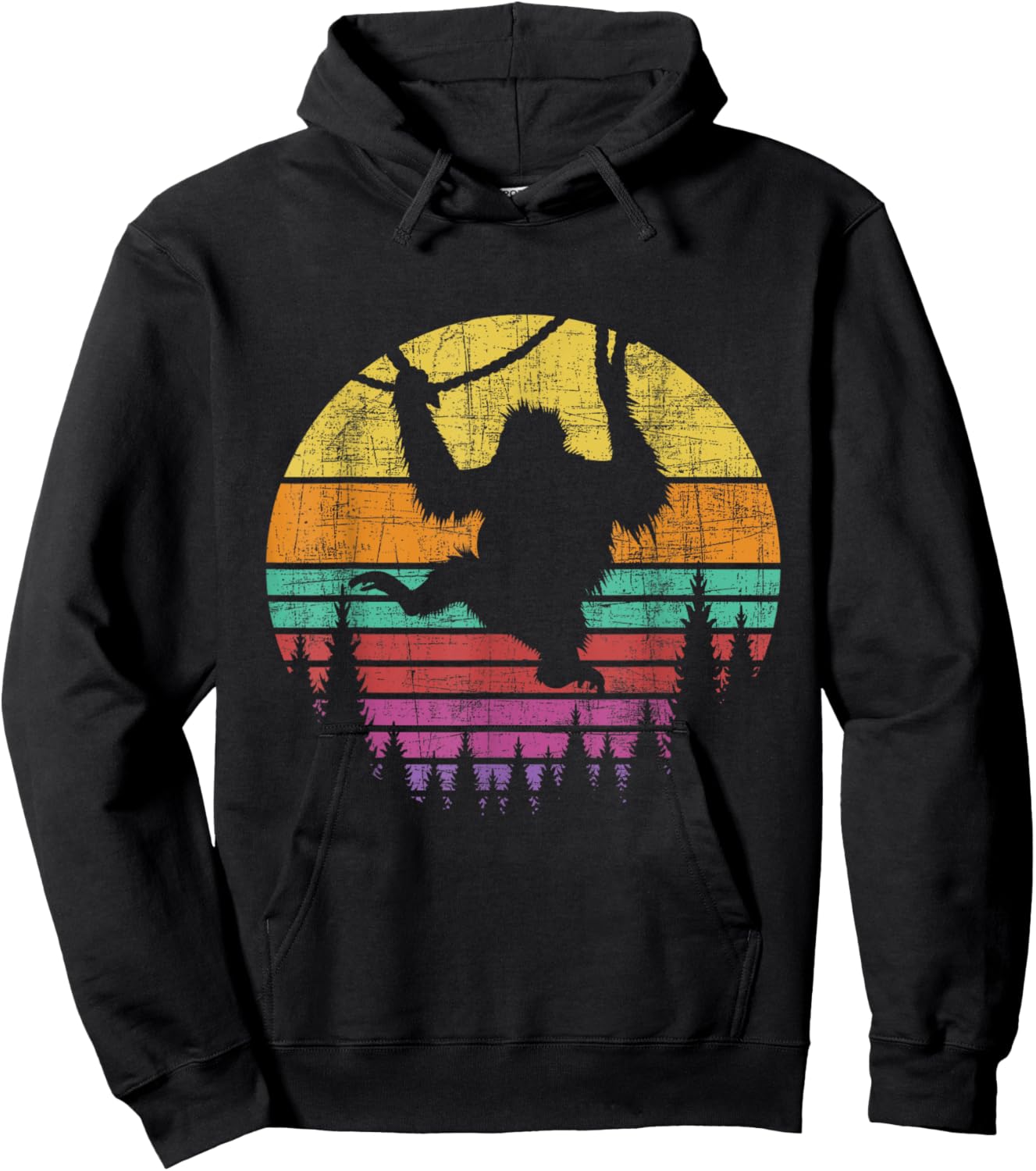 Retro Vintage Hanging Monkey - Safari Jungle Animal Lover Hoodie - Hoodie | Black