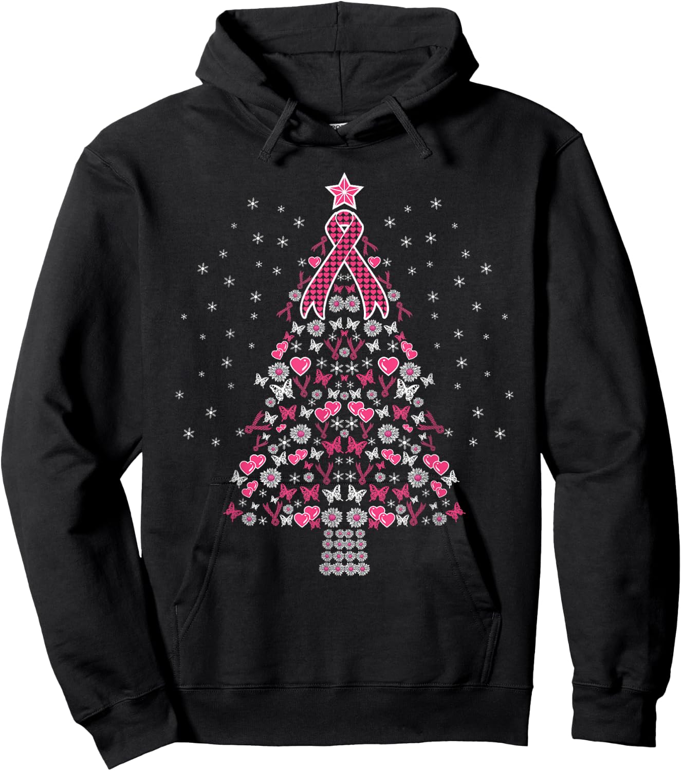 Breast Cancer Christmas Tree Breast Cancer Awareness Hoodie - Hoodie | Black