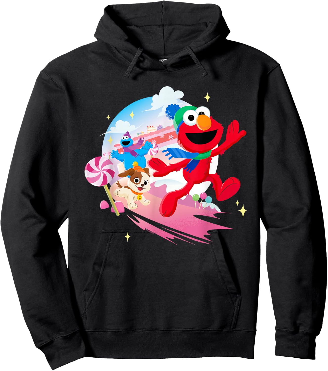 Sesame Street Holiday Cheer With Elmo, Tango, Cookie Monster Hoodie - Hoodie | Black