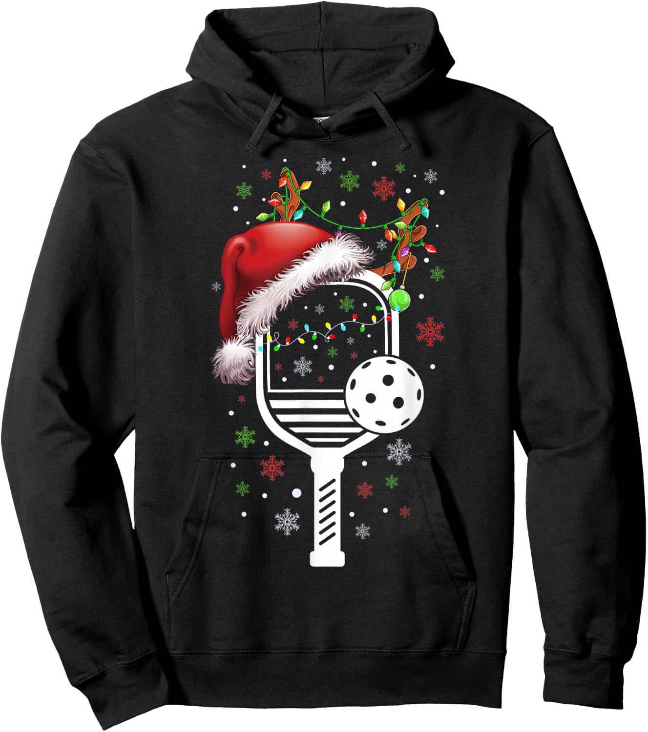 Pickleball Player Christmas Holiday Reindeer Xmas Women Men Hoodie - Hoodie | Black