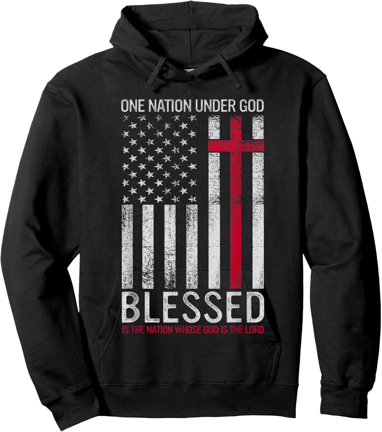 One Nation Under God Jesus Blessed American Flag 4th of July Hoodie - Hoodie | Black