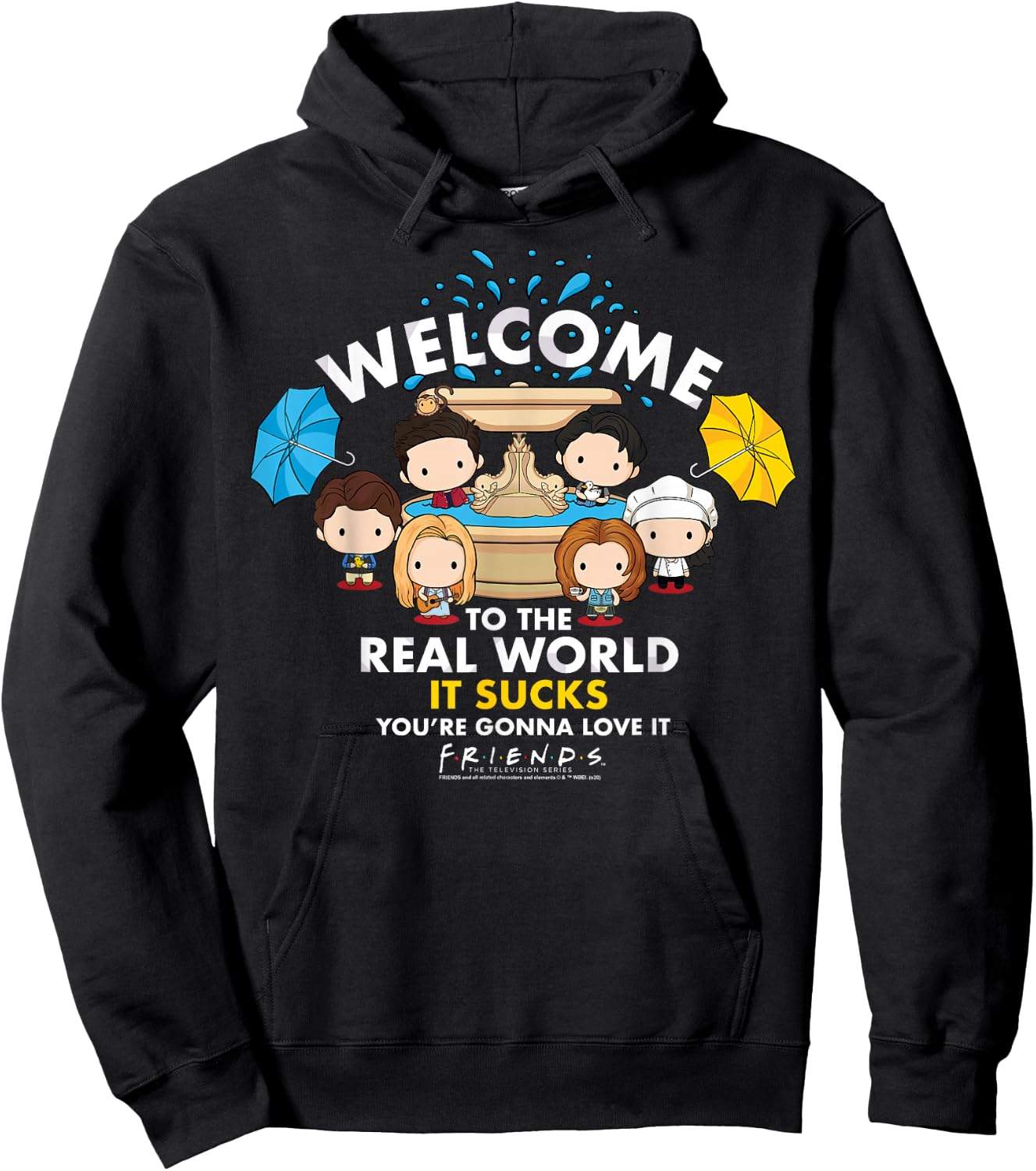 Friends Chibi Welcome To The Real World It Sucks Hoodie - Hoodie | Black