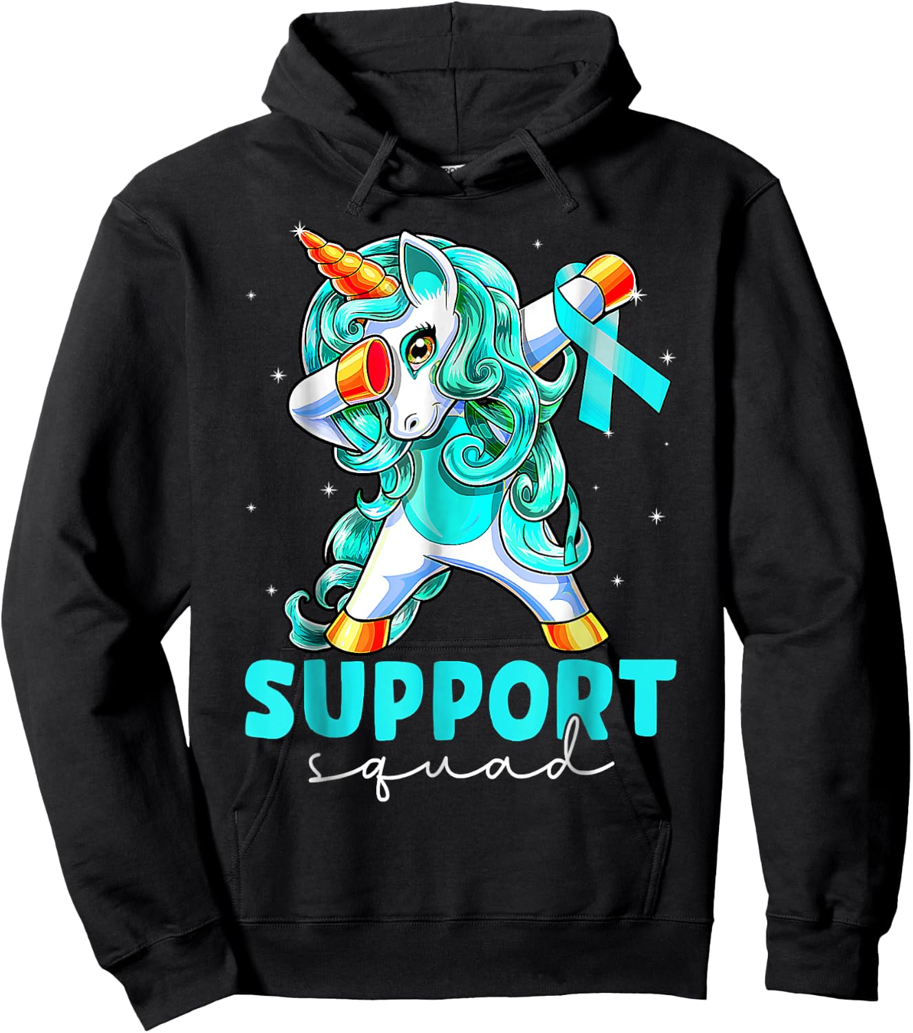 Support Squad Sexual Assault Awareness Teal Unicorn Hoodie - Hoodie | Black