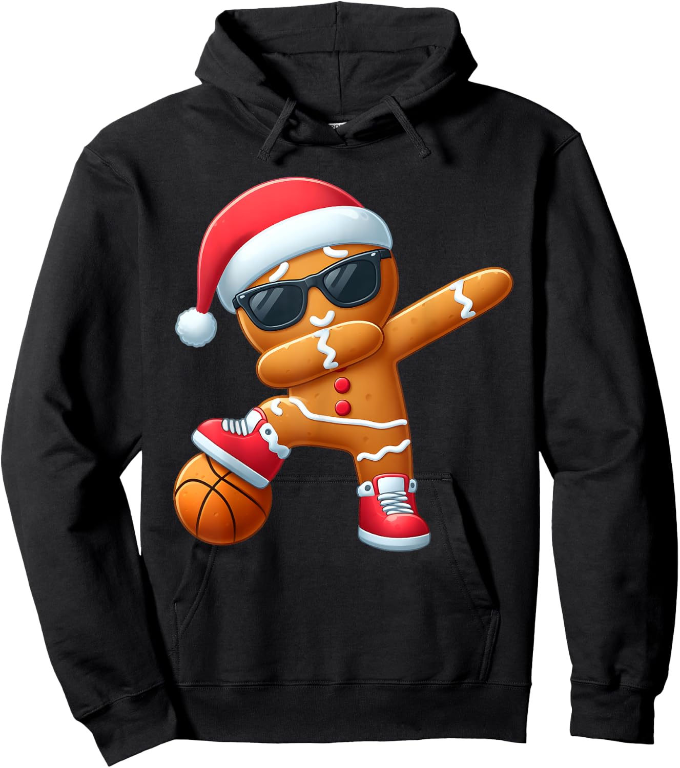 Christmas Dabbing Gingerbread Santa Hat Basketball Pajama Hoodie - Hoodie | Black