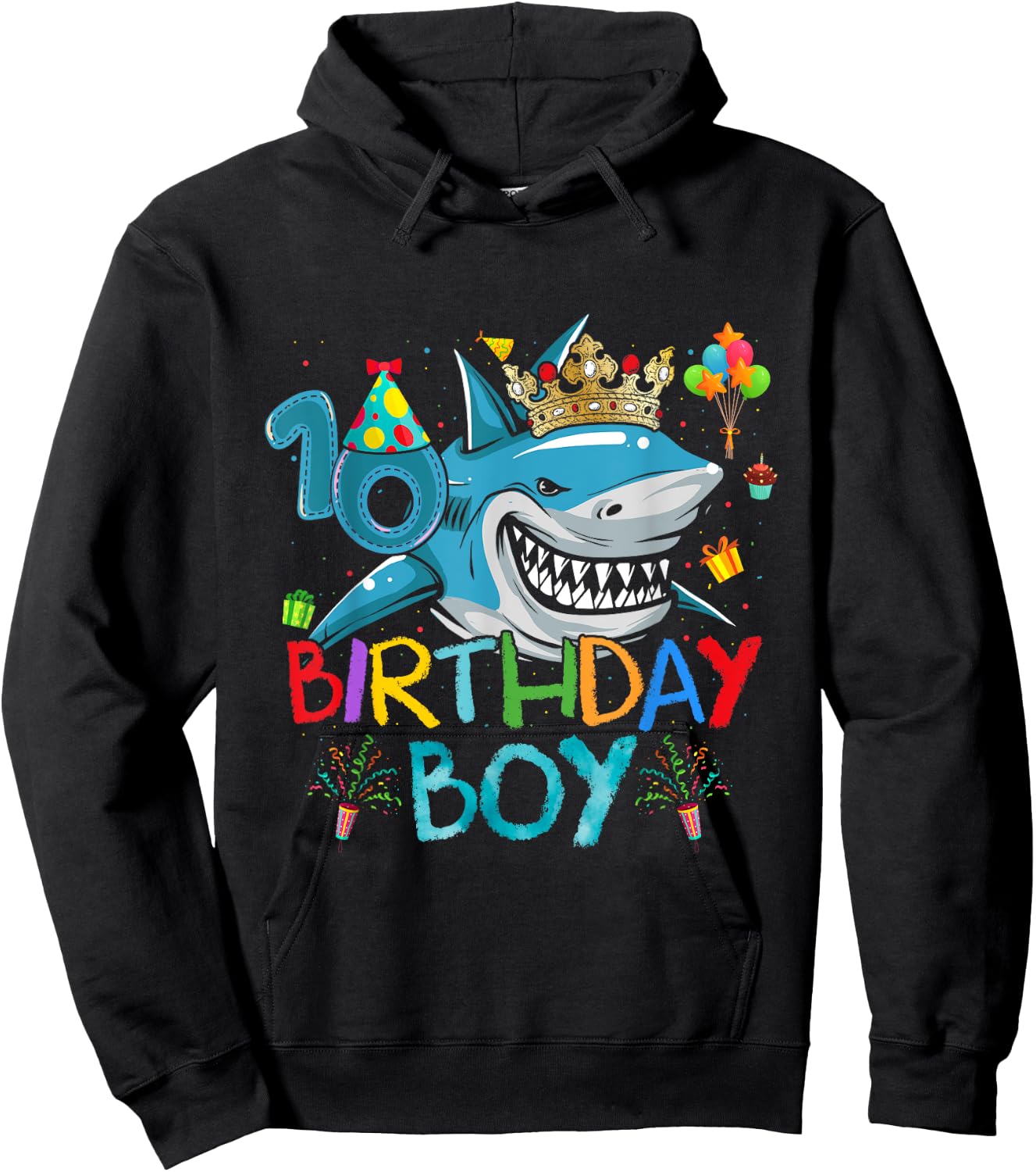 10th Birthday Shark Ocean Theme Party 10 Years Old For Boy Hoodie - Hoodie | Black