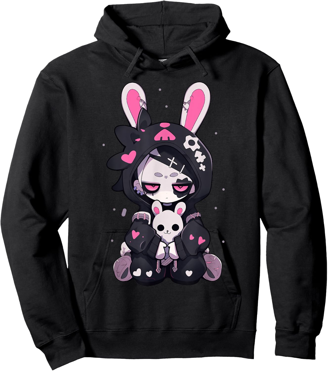 Goth Bunny Anime Girl Cute E-Girl Gothic Outfit Grunge Hoodie - Hoodie | Black