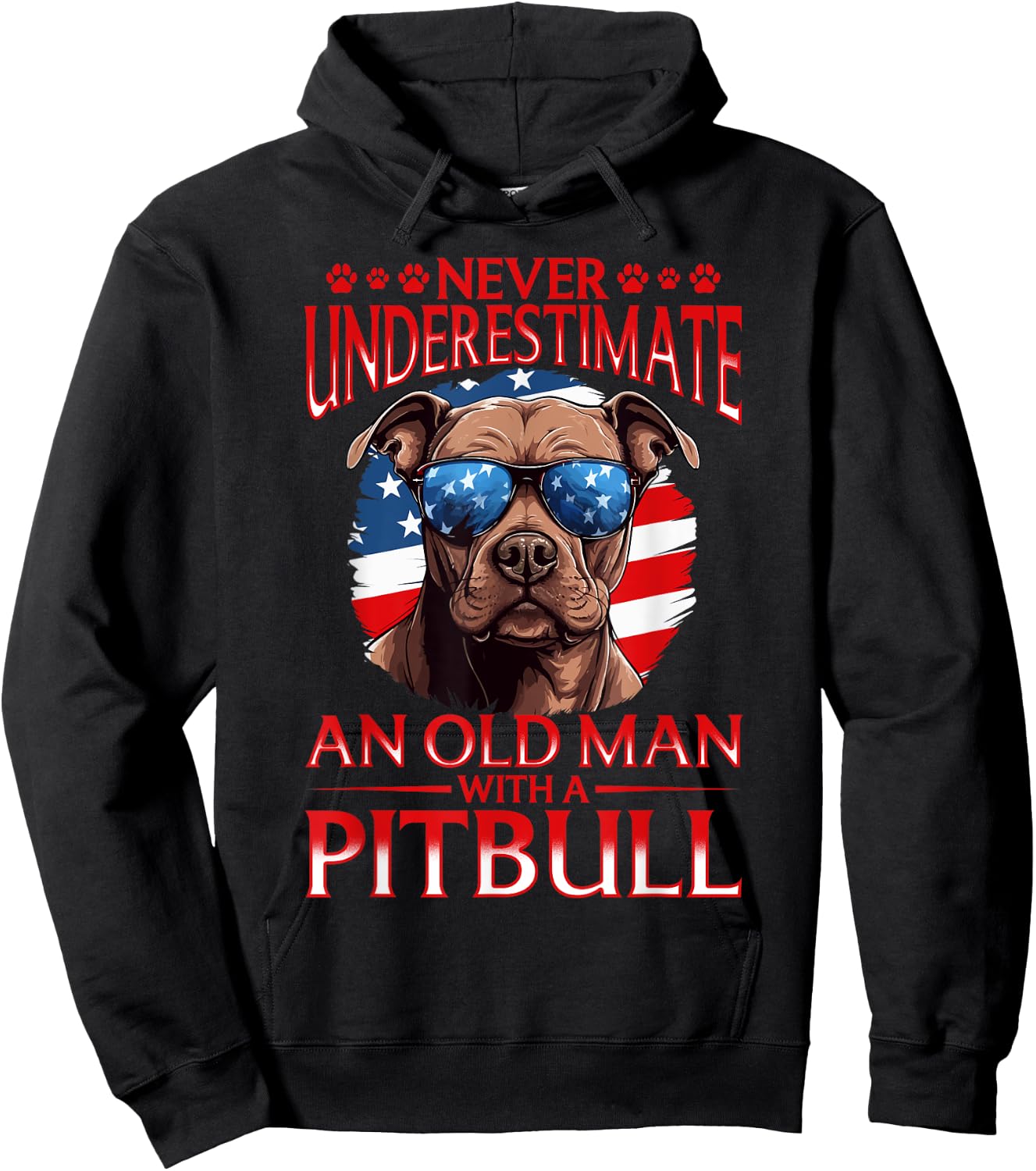 Pitbull Pittie Dog Breed Pet Never Underestimate an Old Man Hoodie - Hoodie | Black