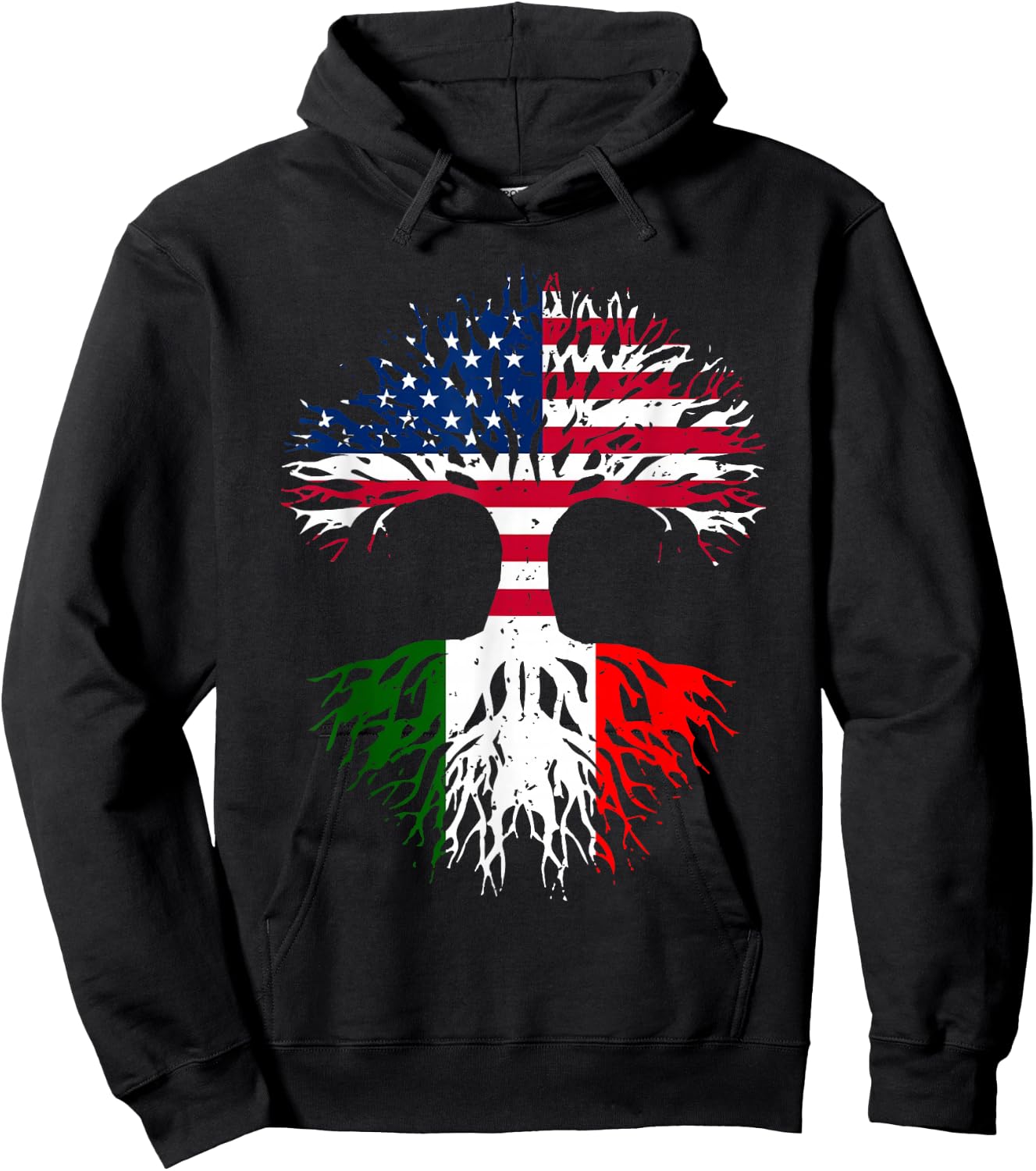 Italian Roots American Grown Tree USA Flag Funny Italy Flag Hoodie - Hoodie | Black