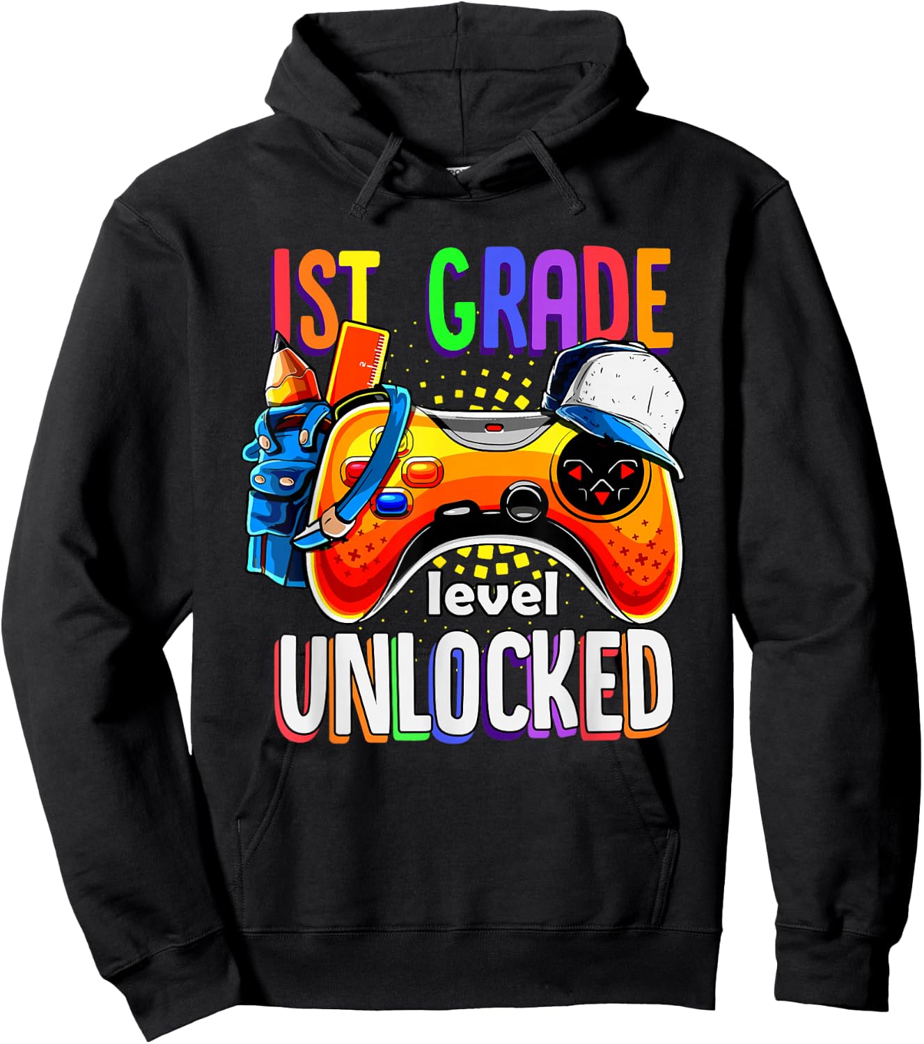 Gamer Back to School Gamepad 1st First Grade Level Unlocked Hoodie - Hoodie | Black