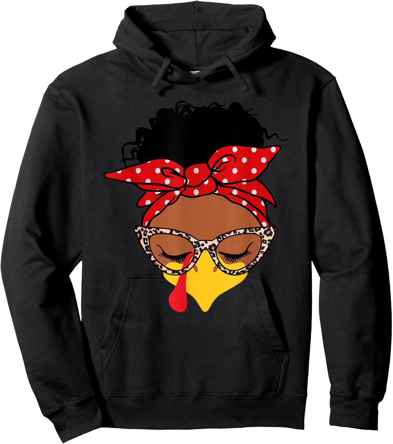 melanin messy bun Face Turkey funny Thanksgiving Hoodie - Hoodie | Black