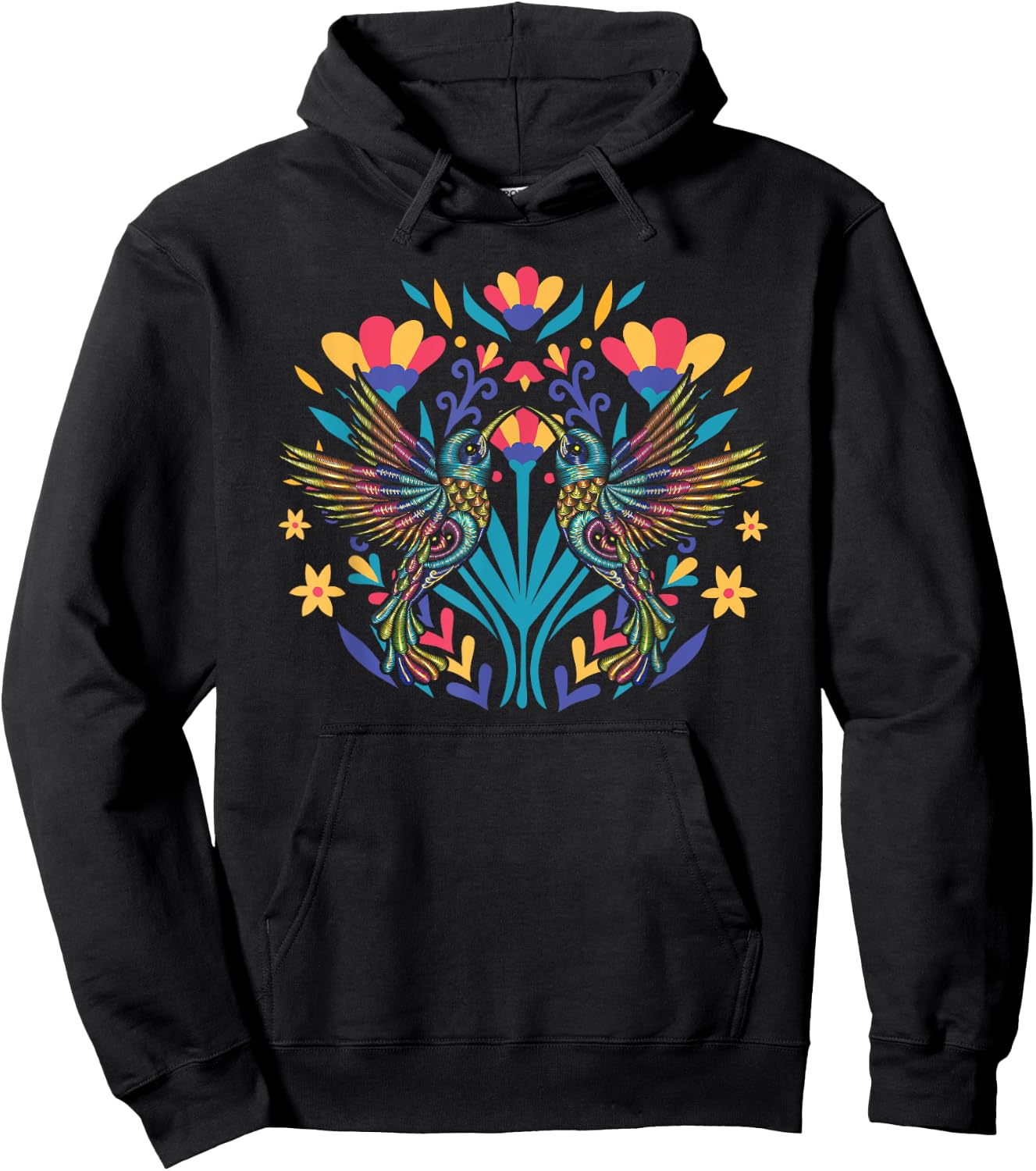 Floral Bird Otomi Mexican Embroidery Style Mexicano Mexicana Hoodie - Hoodie | Black