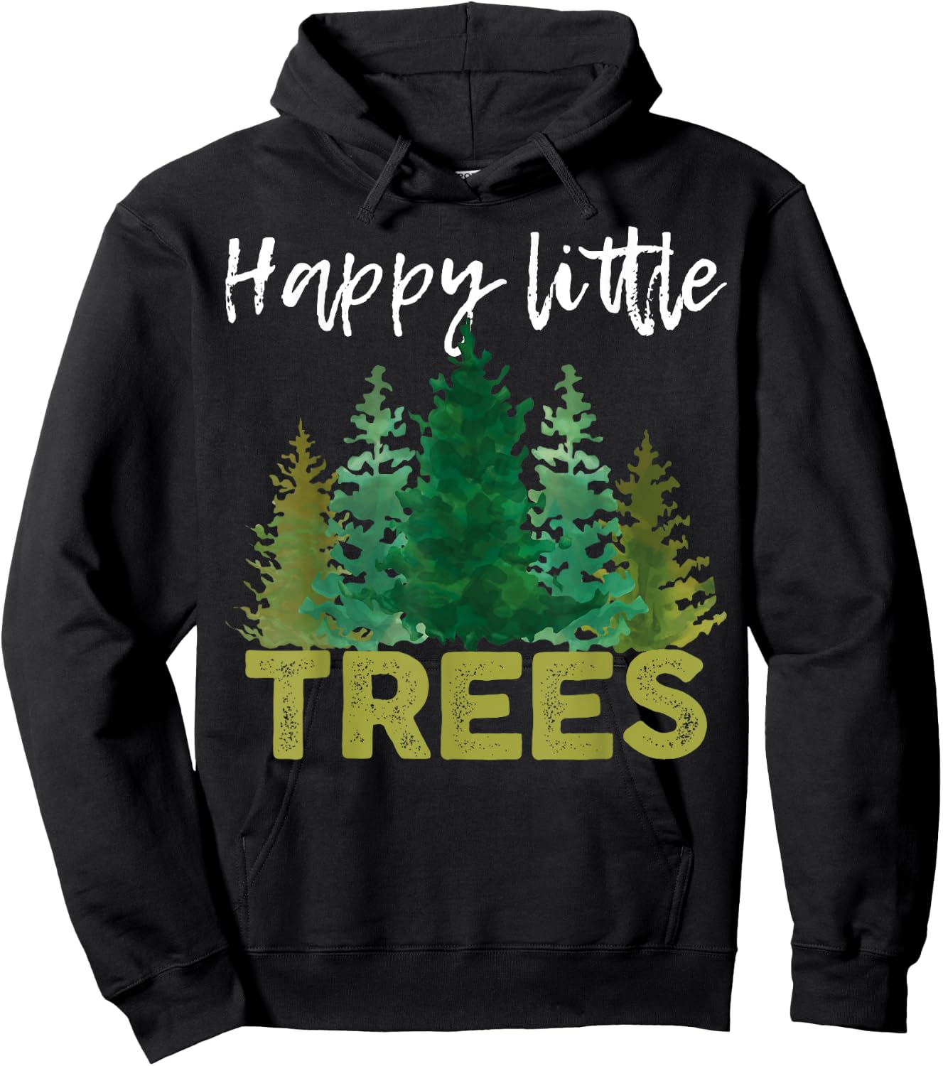 Funny Happy Little Trees Watercolor Style Camping Hoodie - Hoodie | Black