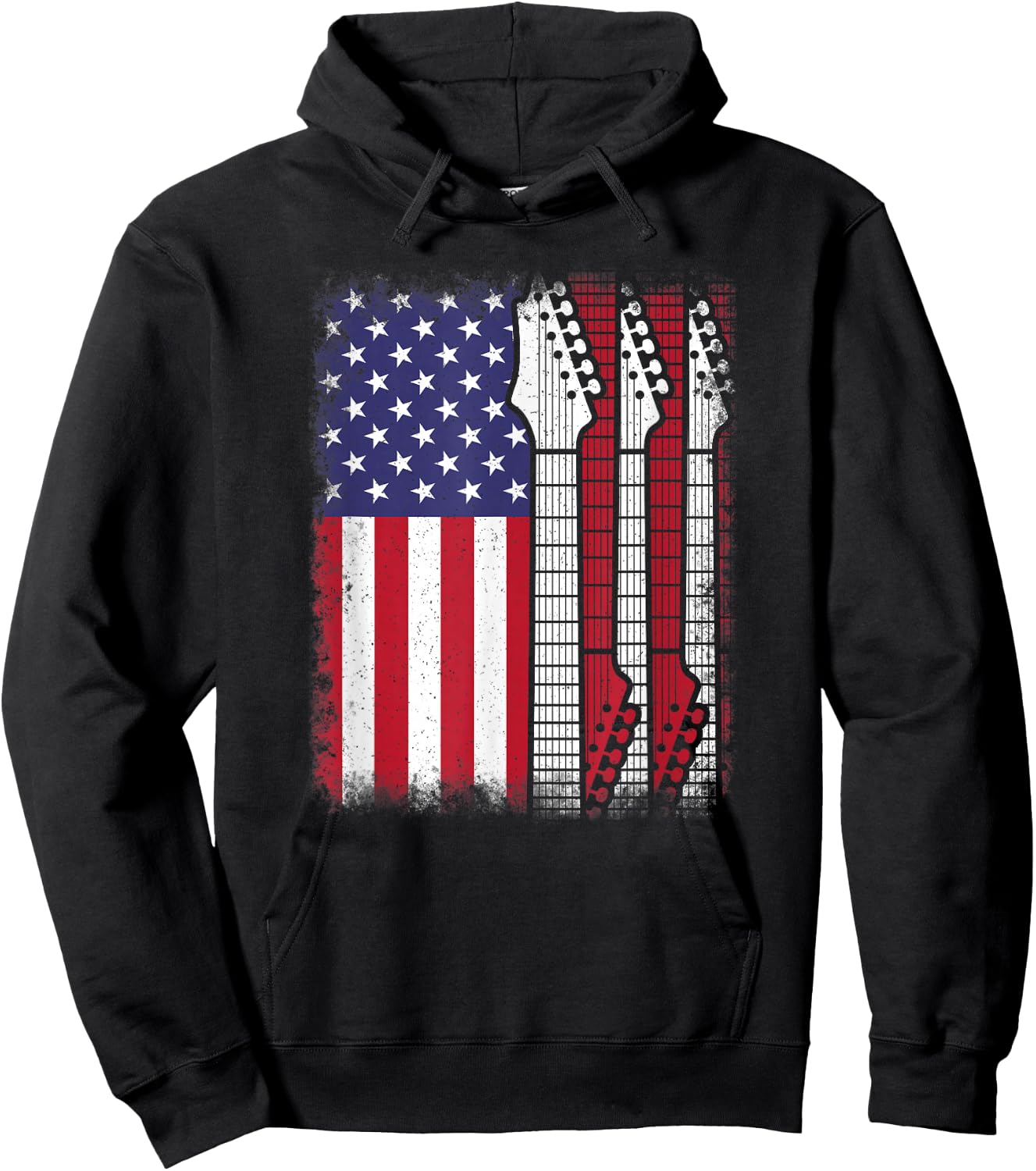 American Flag Electric Guitar Bass Guitarist Rock Music Men Hoodie - Hoodie | Black