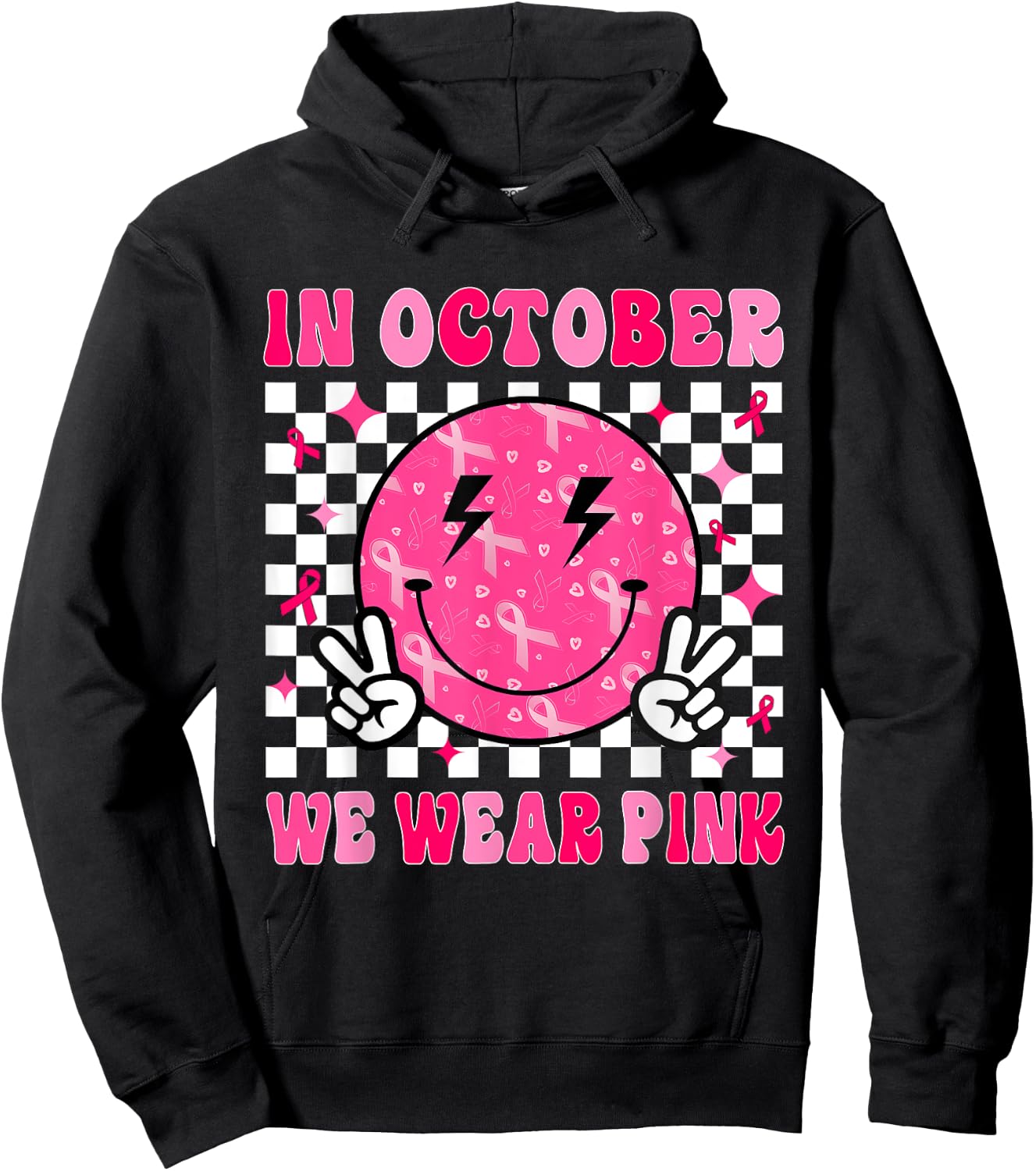 In October We Wear Pink Ribbon Breast Cancer Awareness Hoodie - Hoodie | Black